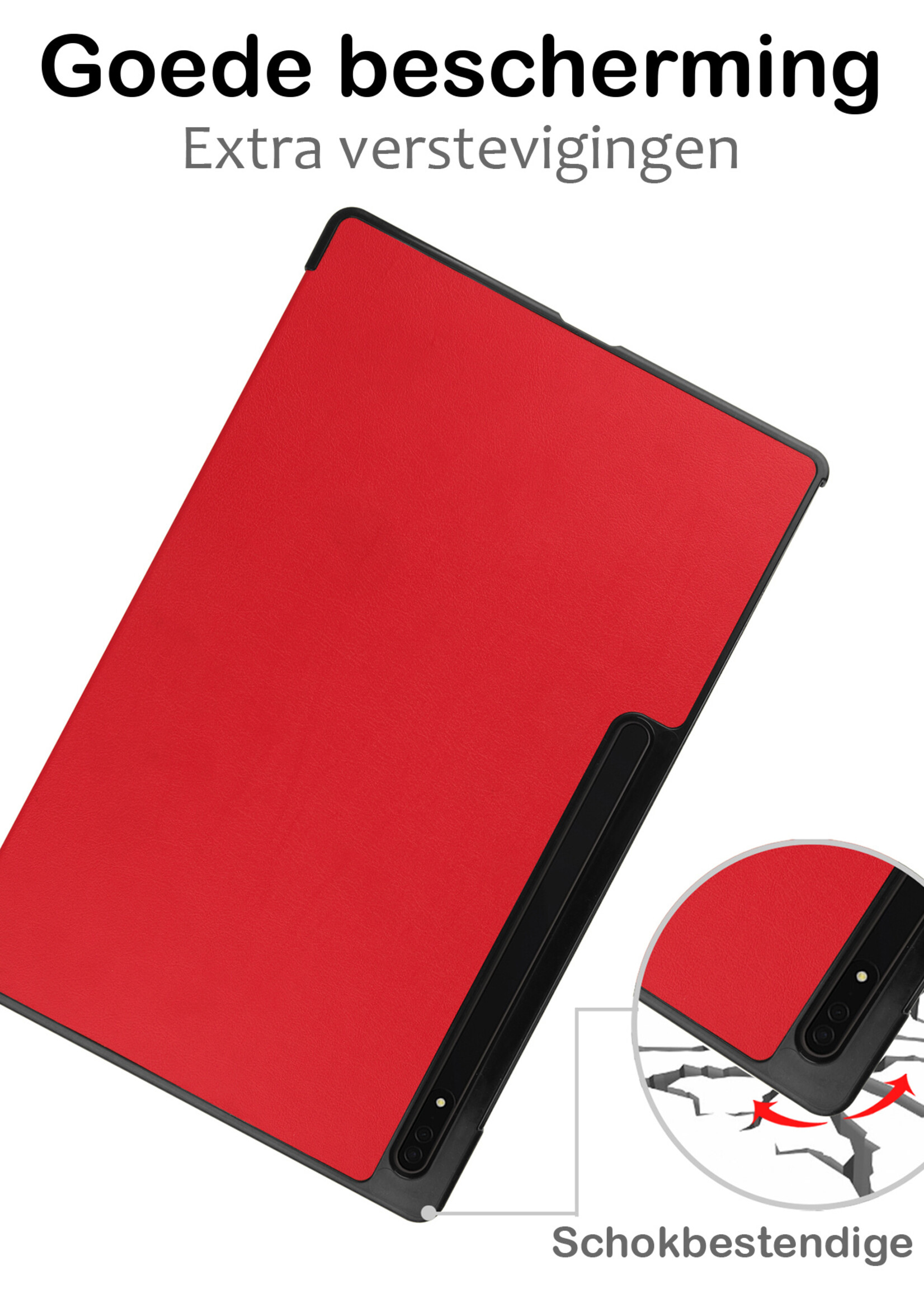 BTH Hoes Geschikt voor Samsung Galaxy Tab S9 Ultra Hoes Book Case Hoesje Trifold Cover Met Uitsparing Geschikt voor S Pen - Hoesje Geschikt voor Samsung Tab S9 Ultra Hoesje Bookcase - Rood