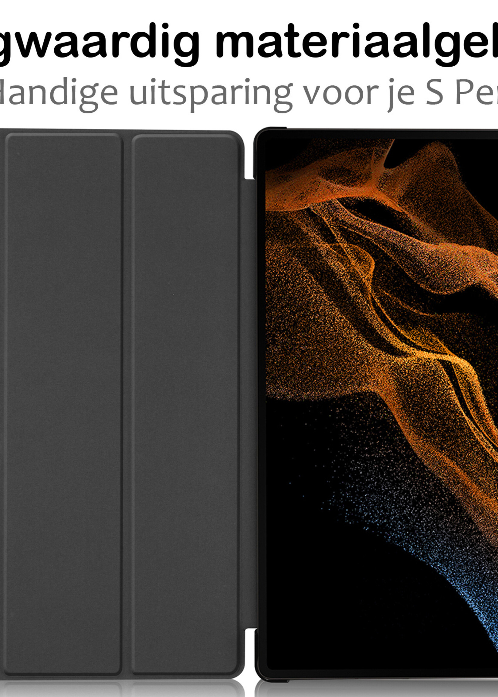 BTH Hoes Geschikt voor Samsung Galaxy Tab S9 Ultra Hoes Book Case Hoesje Trifold Cover Met Uitsparing Geschikt voor S Pen Met Screenprotector - Hoesje Geschikt voor Samsung Tab S9 Ultra Hoesje Bookcase - Rosé goud