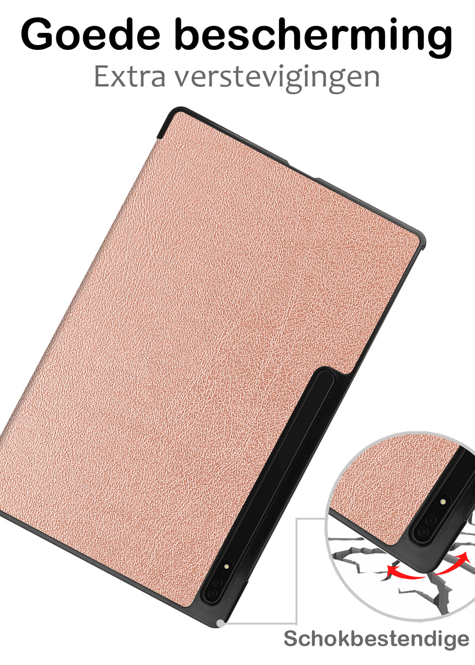 BTH Hoes Geschikt voor Samsung Galaxy Tab S9 Ultra Hoes Book Case Hoesje Trifold Cover Met Uitsparing Geschikt voor S Pen Met Screenprotector - Hoesje Geschikt voor Samsung Tab S9 Ultra Hoesje Bookcase - Rosé goud