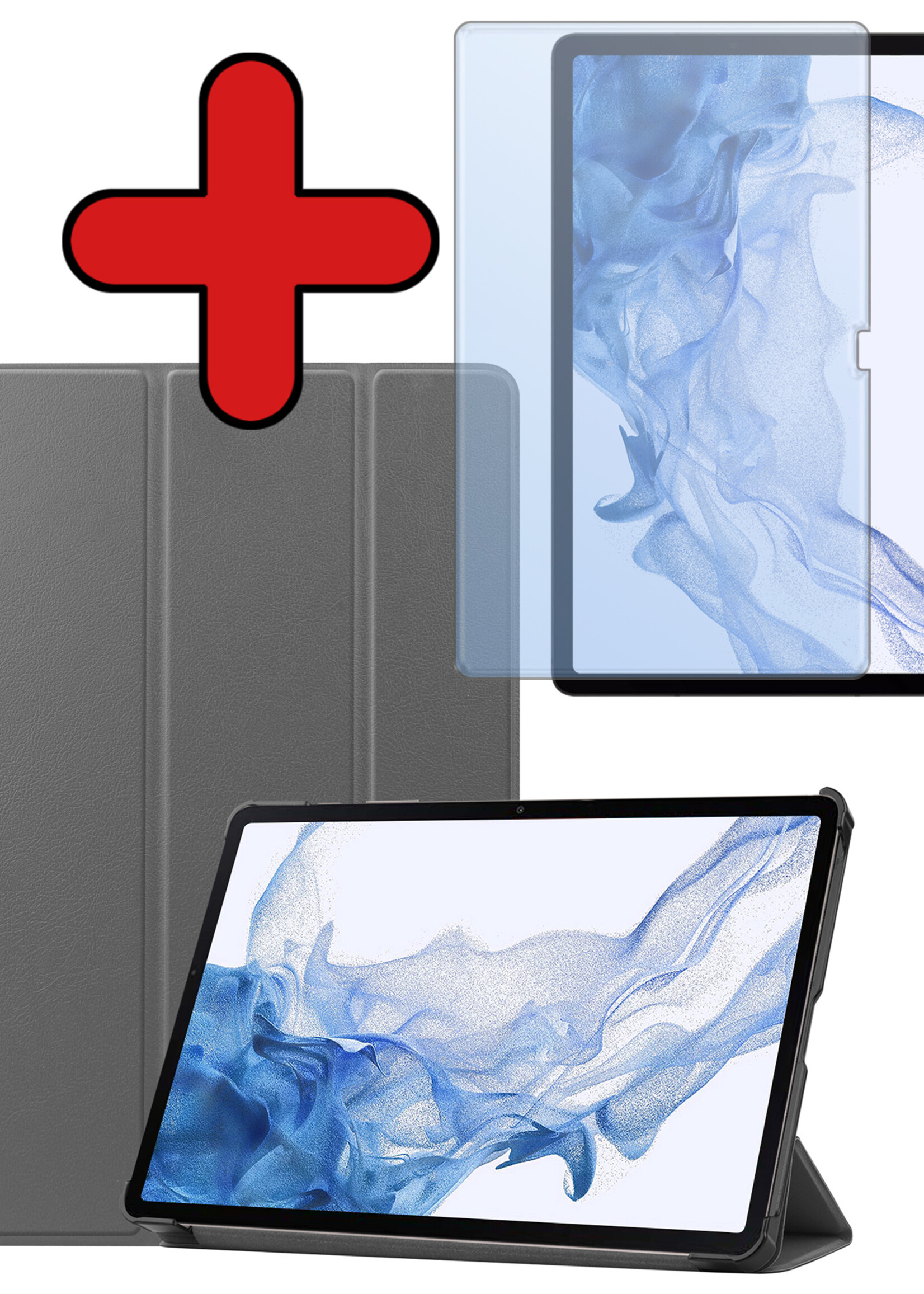 BTH Hoes Geschikt voor Samsung Galaxy Tab S9 Plus Hoes Book Case Hoesje Trifold Cover Met Uitsparing Geschikt voor S Pen Met Screenprotector - Hoesje Geschikt voor Samsung Tab S9 Plus Hoesje Bookcase - Grijs