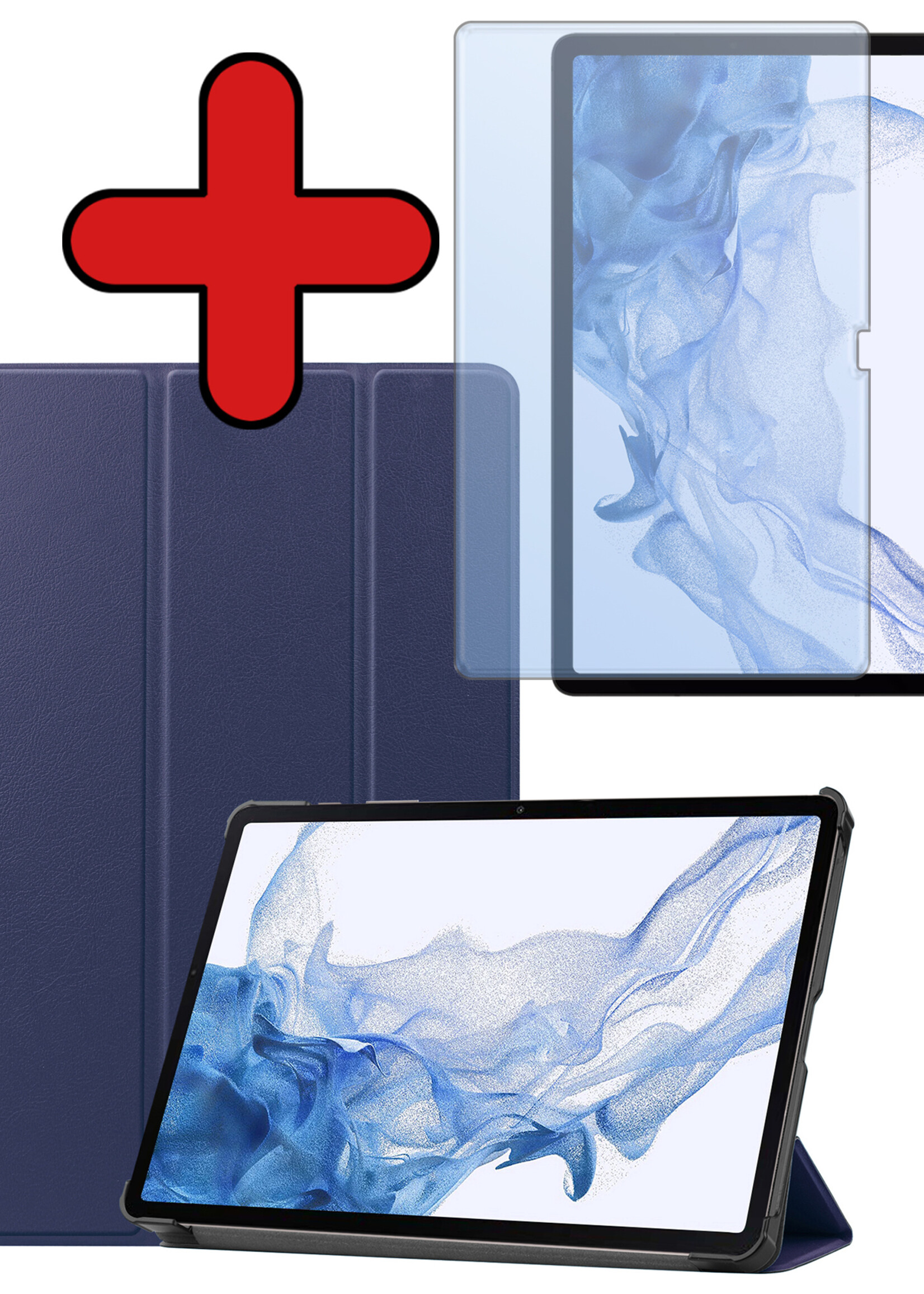 BTH Hoes Geschikt voor Samsung Galaxy Tab S9 Plus Hoes Book Case Hoesje Trifold Cover Met Uitsparing Geschikt voor S Pen Met Screenprotector - Hoesje Geschikt voor Samsung Tab S9 Plus Hoesje Bookcase - Donkerblauw