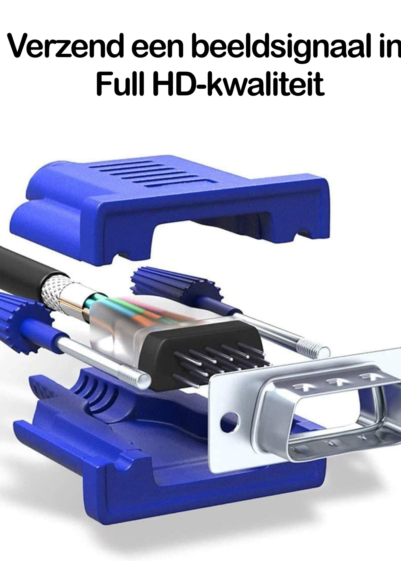 BTH VGA Kabel Adapter Verlengkabel - VGA naar VGA Monitor Kabel 1080p HD - 1.5 Meter - Blauw