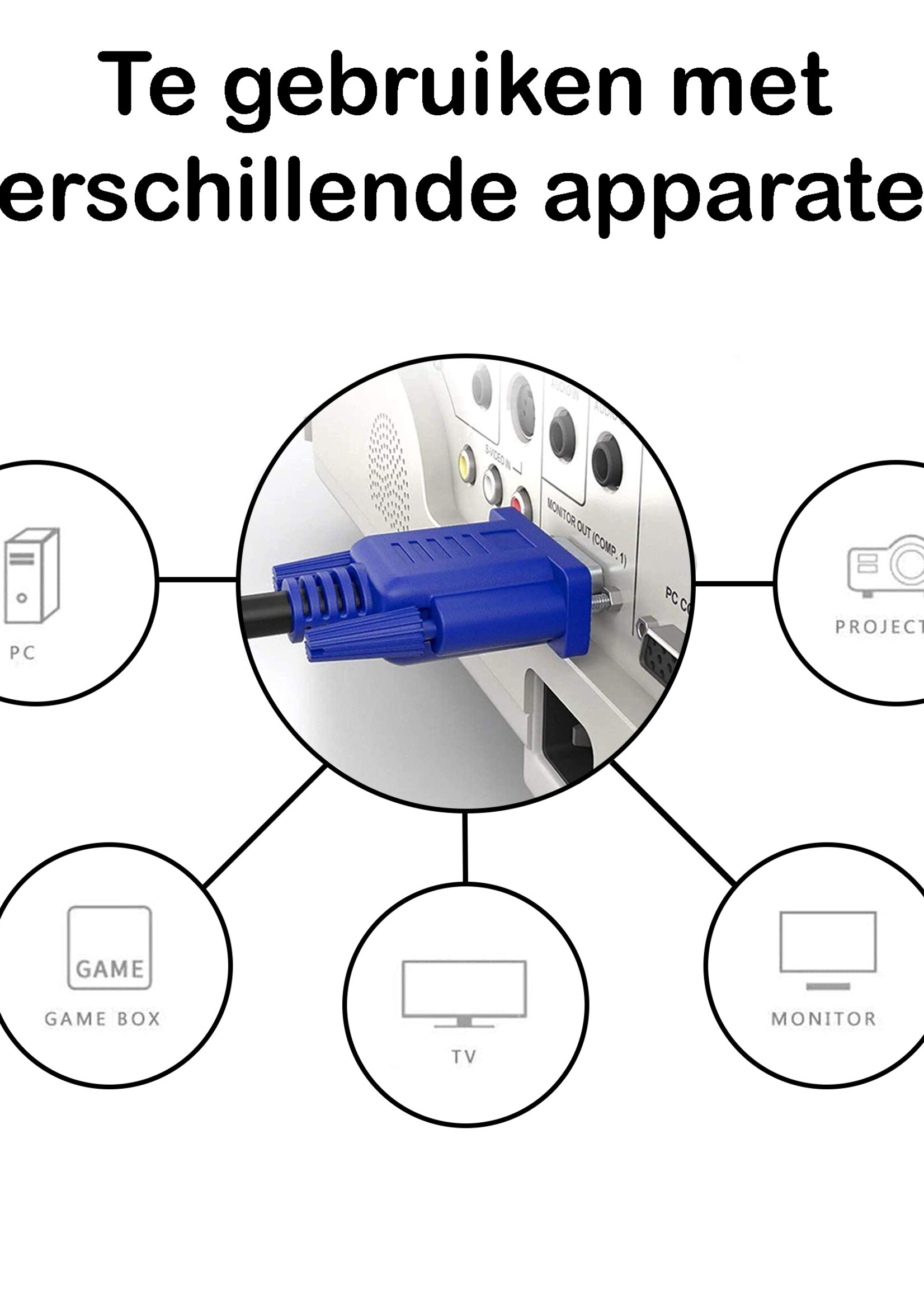 BTH VGA Kabel Adapter Verlengkabel - VGA naar VGA Monitor Kabel 1080p HD - 1.5 Meter - Blauw
