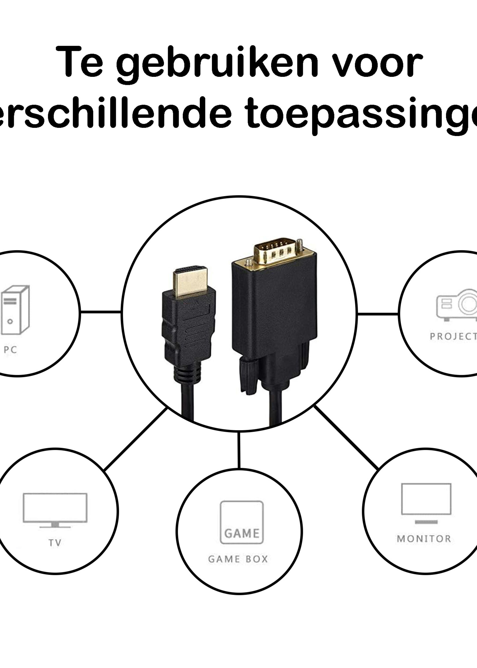 BTH HDMI naar VGA Kabel Adapter Converter - HDMI VGA Kabel Omvormer 1080p HD - 1.8 Meter - Zwart