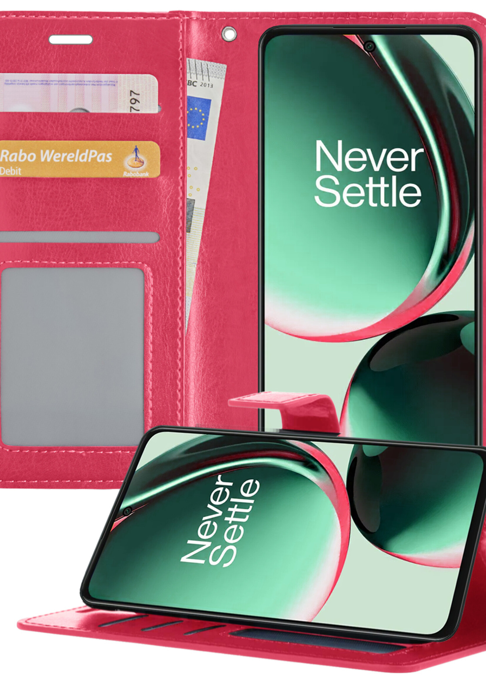 BTH Hoesje Geschikt voor OnePlus Nord CE 3 Lite Hoesje Book Case Hoes Portemonnee Cover Walletcase - Hoes Geschikt voor OnePlus Nord CE 3 Lite Hoes Bookcase Hoesje - Roze