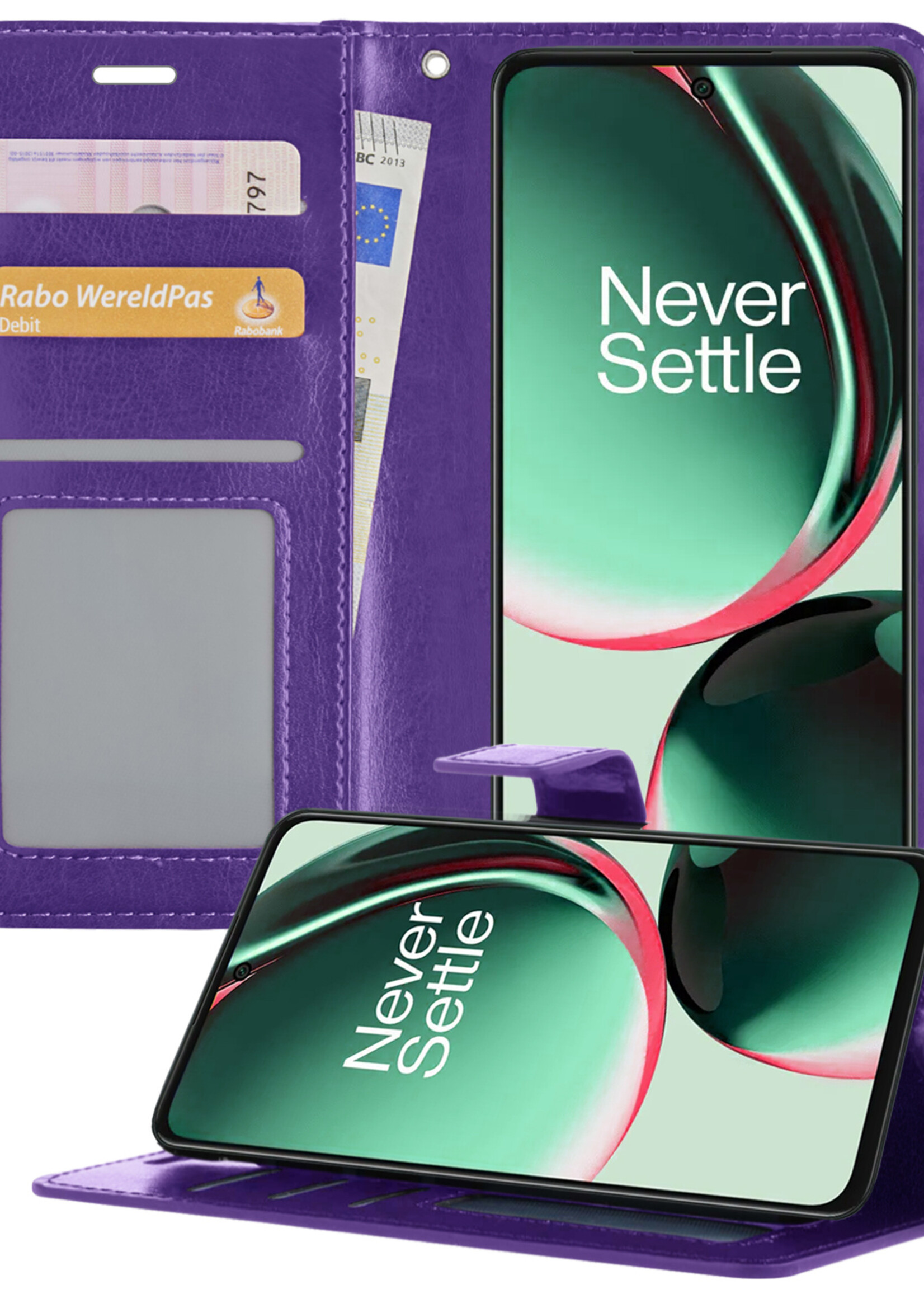 BTH Hoesje Geschikt voor OnePlus Nord CE 3 Lite Hoesje Book Case Hoes Portemonnee Cover Walletcase - Hoes Geschikt voor OnePlus Nord CE 3 Lite Hoes Bookcase Hoesje - Paars