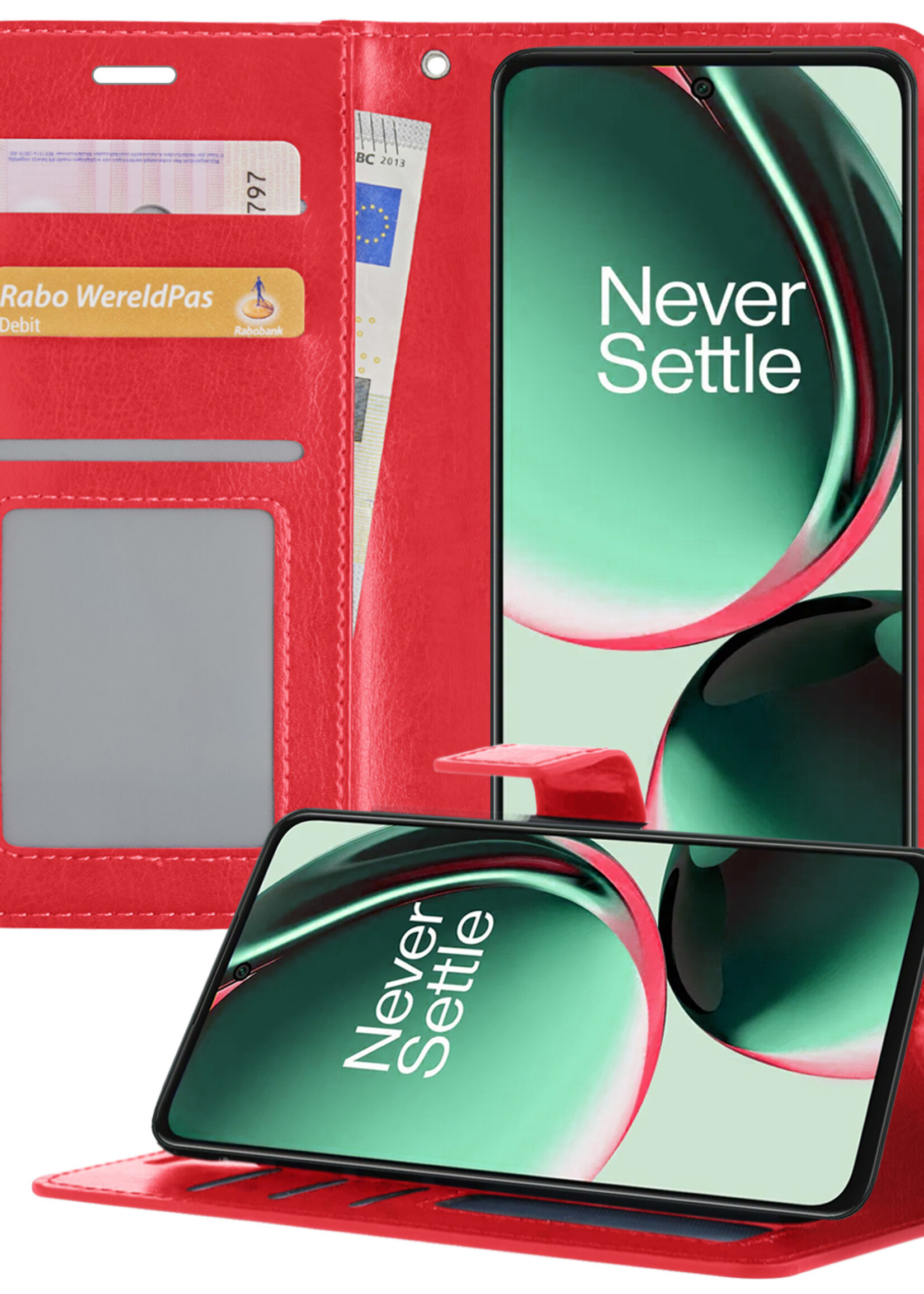 BTH Hoesje Geschikt voor OnePlus Nord CE 3 Lite Hoesje Book Case Hoes Portemonnee Cover Walletcase - Hoes Geschikt voor OnePlus Nord CE 3 Lite Hoes Bookcase Hoesje - Rood