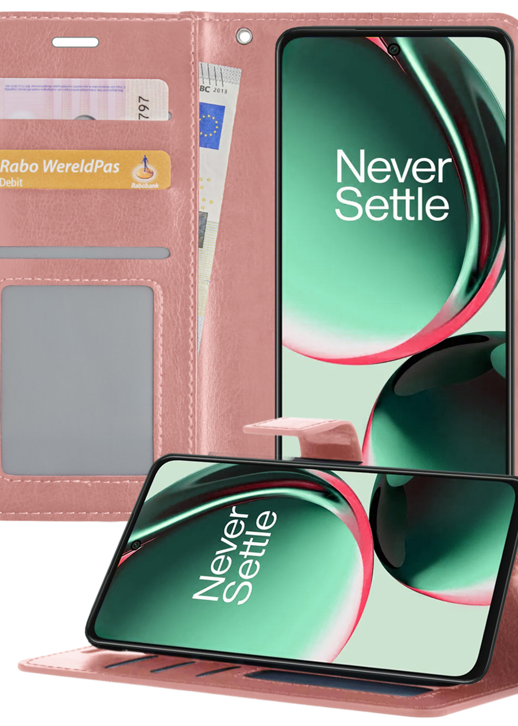 BTH Hoesje Geschikt voor OnePlus Nord CE 3 Lite Hoesje Book Case Hoes Portemonnee Cover Walletcase - Hoes Geschikt voor OnePlus Nord CE 3 Lite Hoes Bookcase Hoesje - Rosé goud