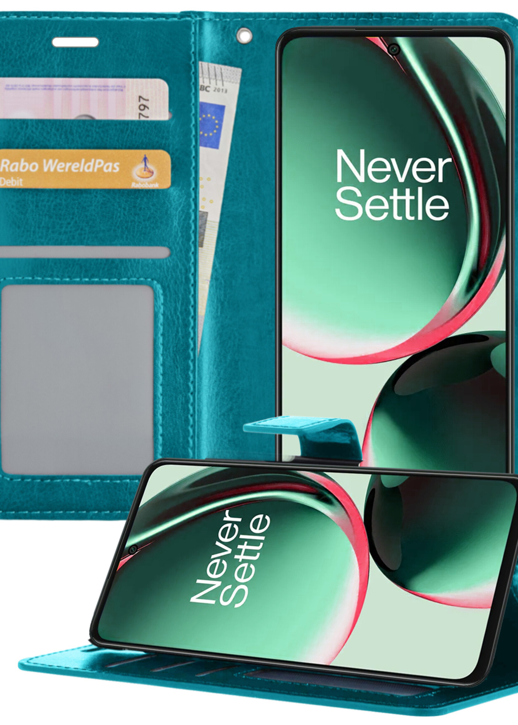 BTH Hoesje Geschikt voor OnePlus Nord CE 3 Lite Hoesje Book Case Hoes Portemonnee Cover Walletcase - Hoes Geschikt voor OnePlus Nord CE 3 Lite Hoes Bookcase Hoesje - Turquoise