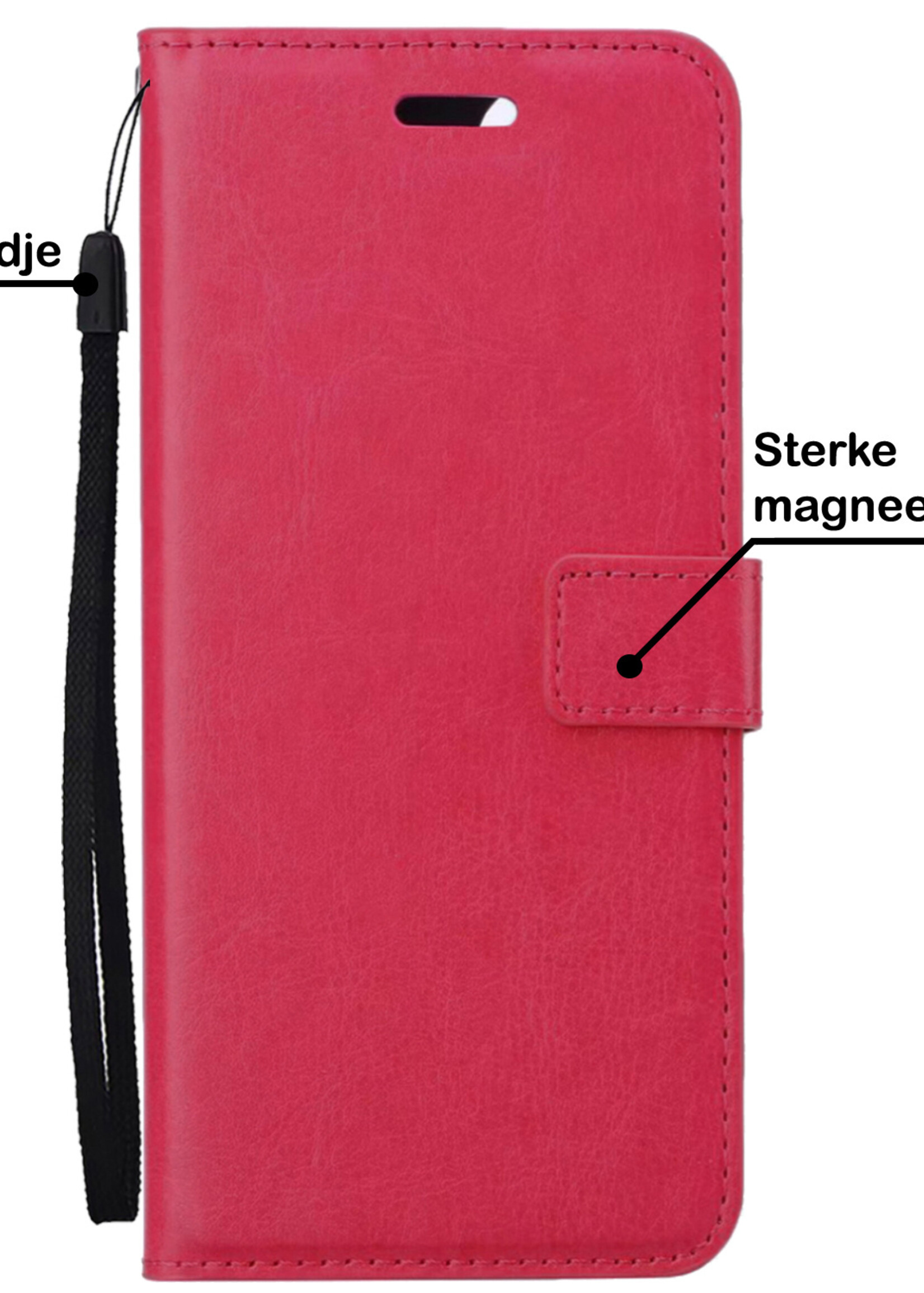 BTH Hoesje Geschikt voor OnePlus Nord CE 3 Lite Hoesje Book Case Hoes Portemonnee Cover Walletcase Met Screenprotector - Hoes Geschikt voor OnePlus Nord CE 3 Lite Hoes Bookcase Hoesje - Donkerroze