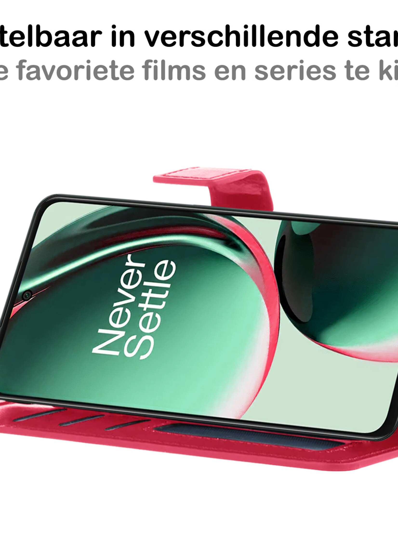 BTH Hoesje Geschikt voor OnePlus Nord CE 3 Lite Hoesje Book Case Hoes Portemonnee Cover Walletcase Met Screenprotector - Hoes Geschikt voor OnePlus Nord CE 3 Lite Hoes Bookcase Hoesje - Donkerroze
