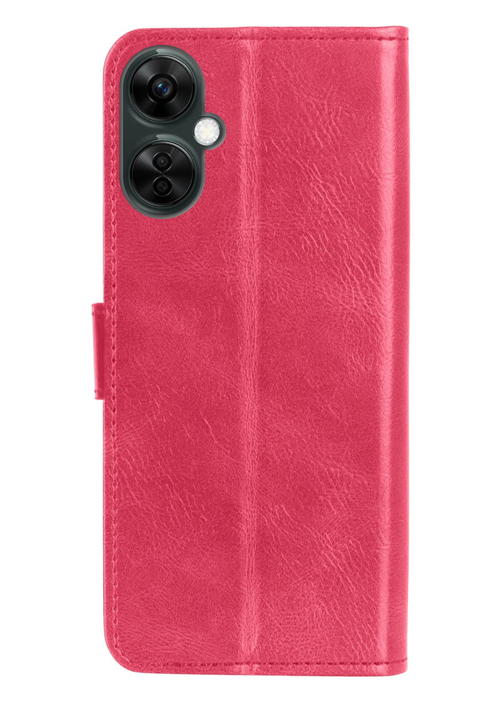 BTH Hoesje Geschikt voor OnePlus Nord CE 3 Lite Hoesje Book Case Hoes Portemonnee Cover Walletcase Met Screenprotector - Hoes Geschikt voor OnePlus Nord CE 3 Lite Hoes Bookcase Hoesje - Donkerroze