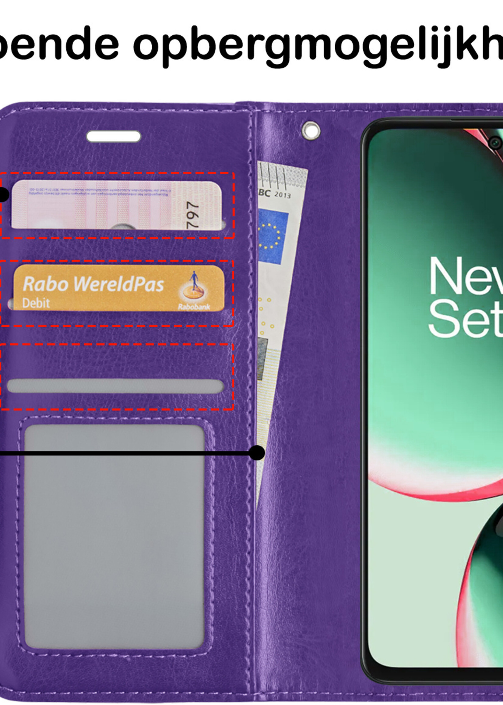 BTH Hoesje Geschikt voor OnePlus Nord CE 3 Lite Hoesje Book Case Hoes Portemonnee Cover Walletcase Met Screenprotector - Hoes Geschikt voor OnePlus Nord CE 3 Lite Hoes Bookcase Hoesje - Paars