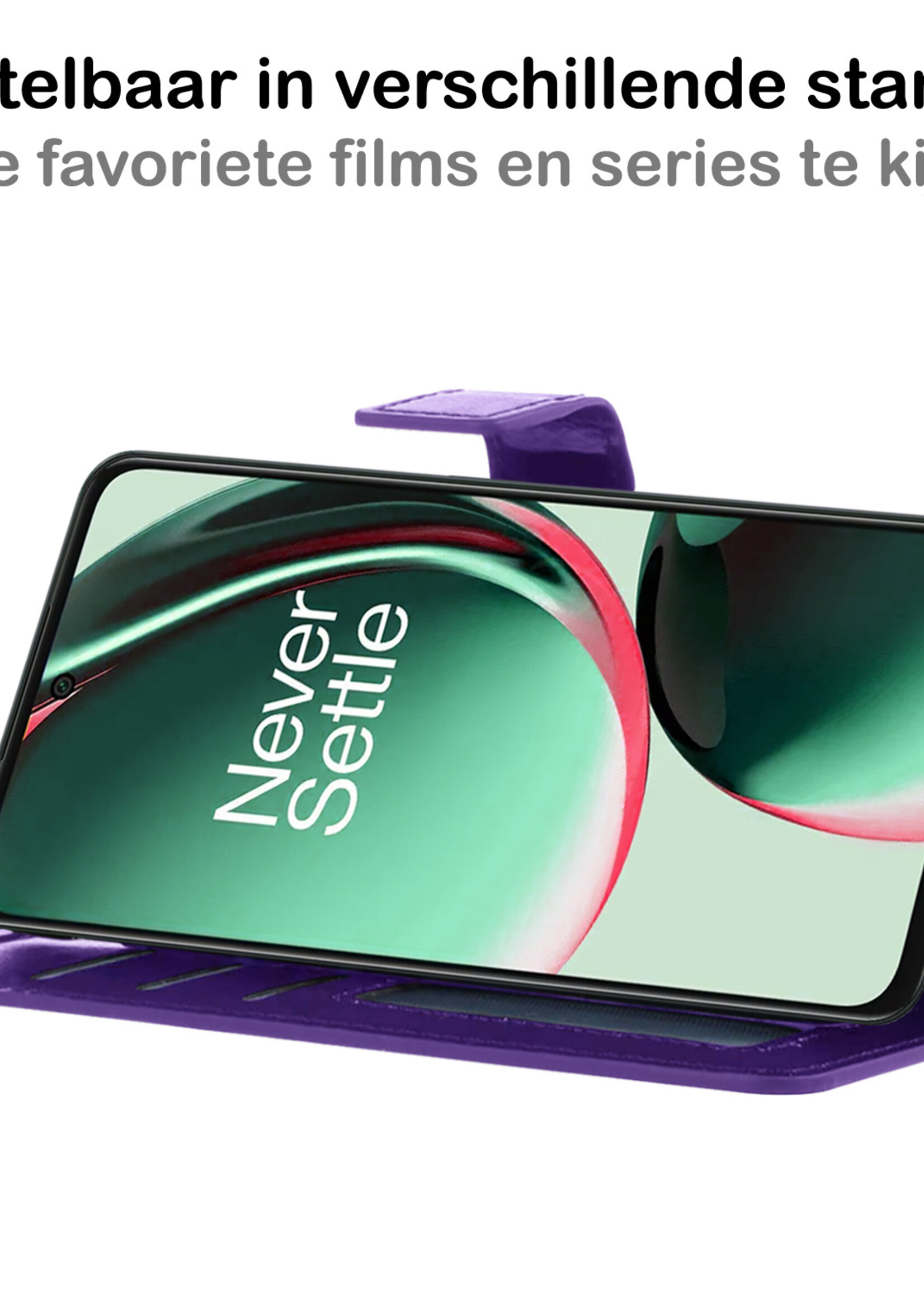 BTH Hoesje Geschikt voor OnePlus Nord CE 3 Lite Hoesje Book Case Hoes Portemonnee Cover Walletcase Met Screenprotector - Hoes Geschikt voor OnePlus Nord CE 3 Lite Hoes Bookcase Hoesje - Paars