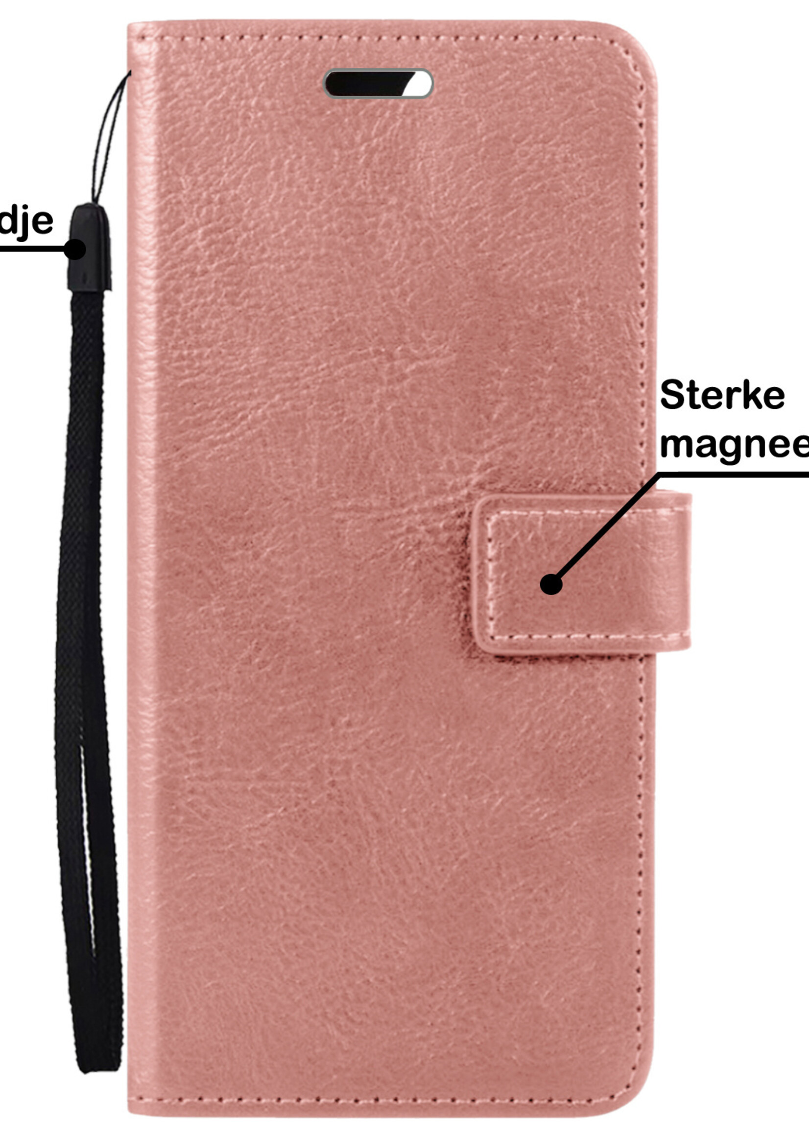 BTH Hoesje Geschikt voor OnePlus Nord CE 3 Lite Hoesje Book Case Hoes Portemonnee Cover Walletcase Met Screenprotector - Hoes Geschikt voor OnePlus Nord CE 3 Lite Hoes Bookcase Hoesje - Rosé goud