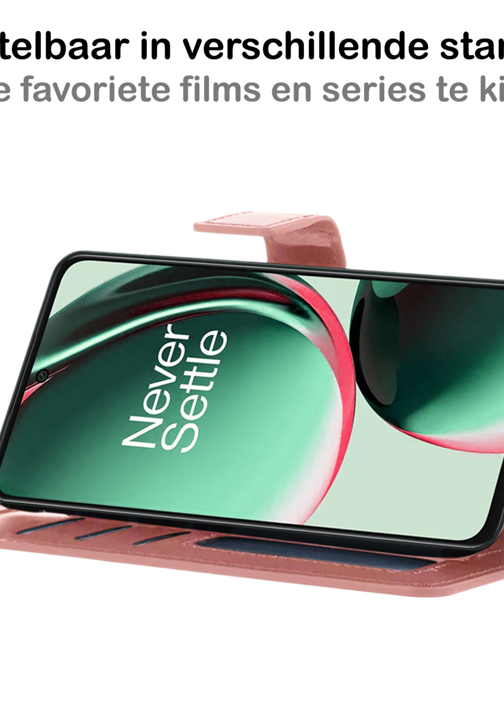 BTH Hoesje Geschikt voor OnePlus Nord CE 3 Lite Hoesje Book Case Hoes Portemonnee Cover Walletcase Met Screenprotector - Hoes Geschikt voor OnePlus Nord CE 3 Lite Hoes Bookcase Hoesje - Rosé goud