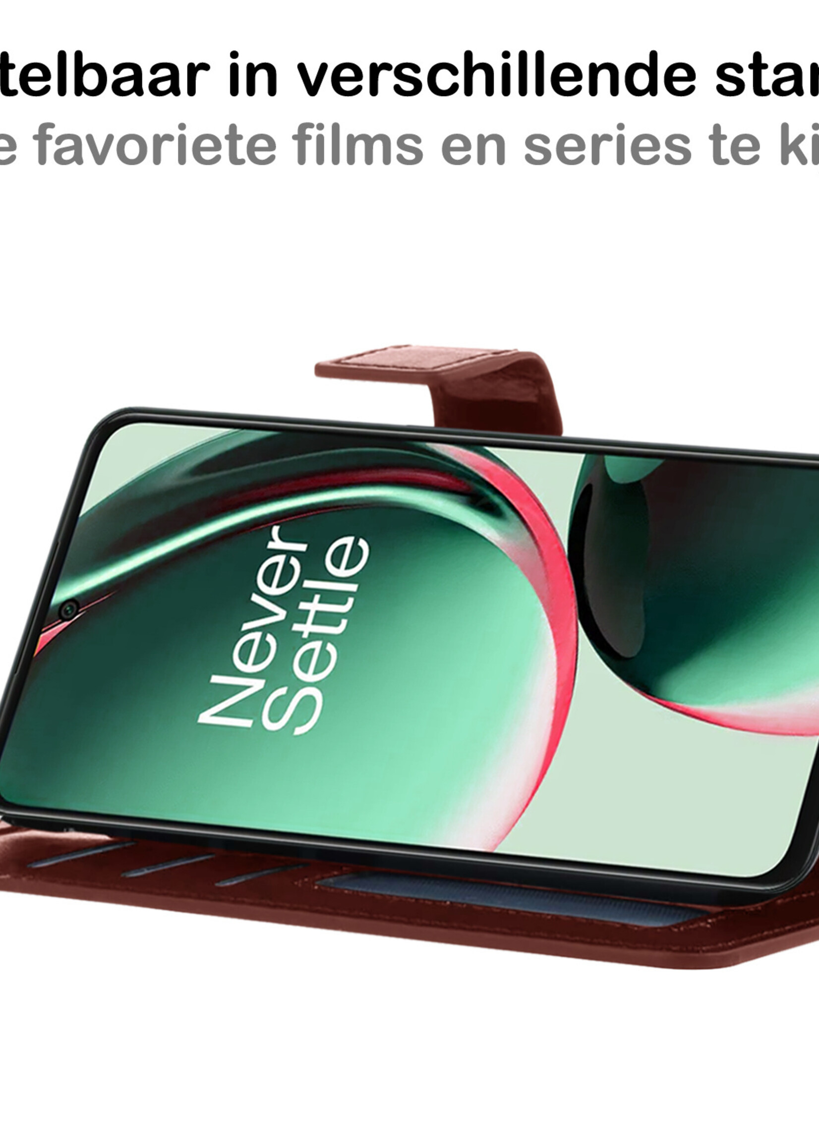BTH Hoesje Geschikt voor OnePlus Nord CE 3 Lite Hoesje Book Case Hoes Portemonnee Cover Walletcase Met 2x Screenprotector - Hoes Geschikt voor OnePlus Nord CE 3 Lite Hoes Bookcase Hoesje - Bruin
