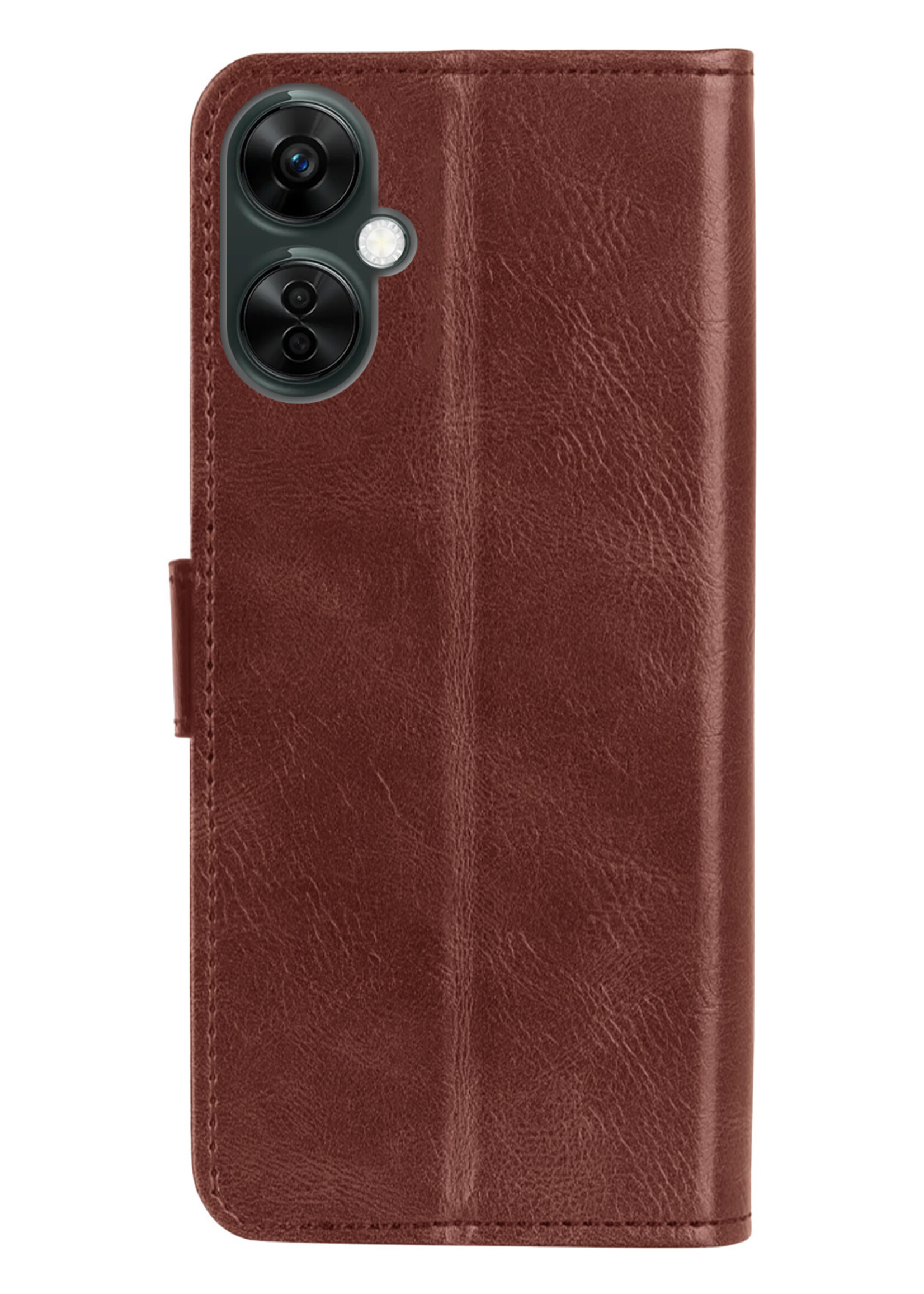 BTH Hoesje Geschikt voor OnePlus Nord CE 3 Lite Hoesje Book Case Hoes Portemonnee Cover Walletcase Met 2x Screenprotector - Hoes Geschikt voor OnePlus Nord CE 3 Lite Hoes Bookcase Hoesje - Bruin