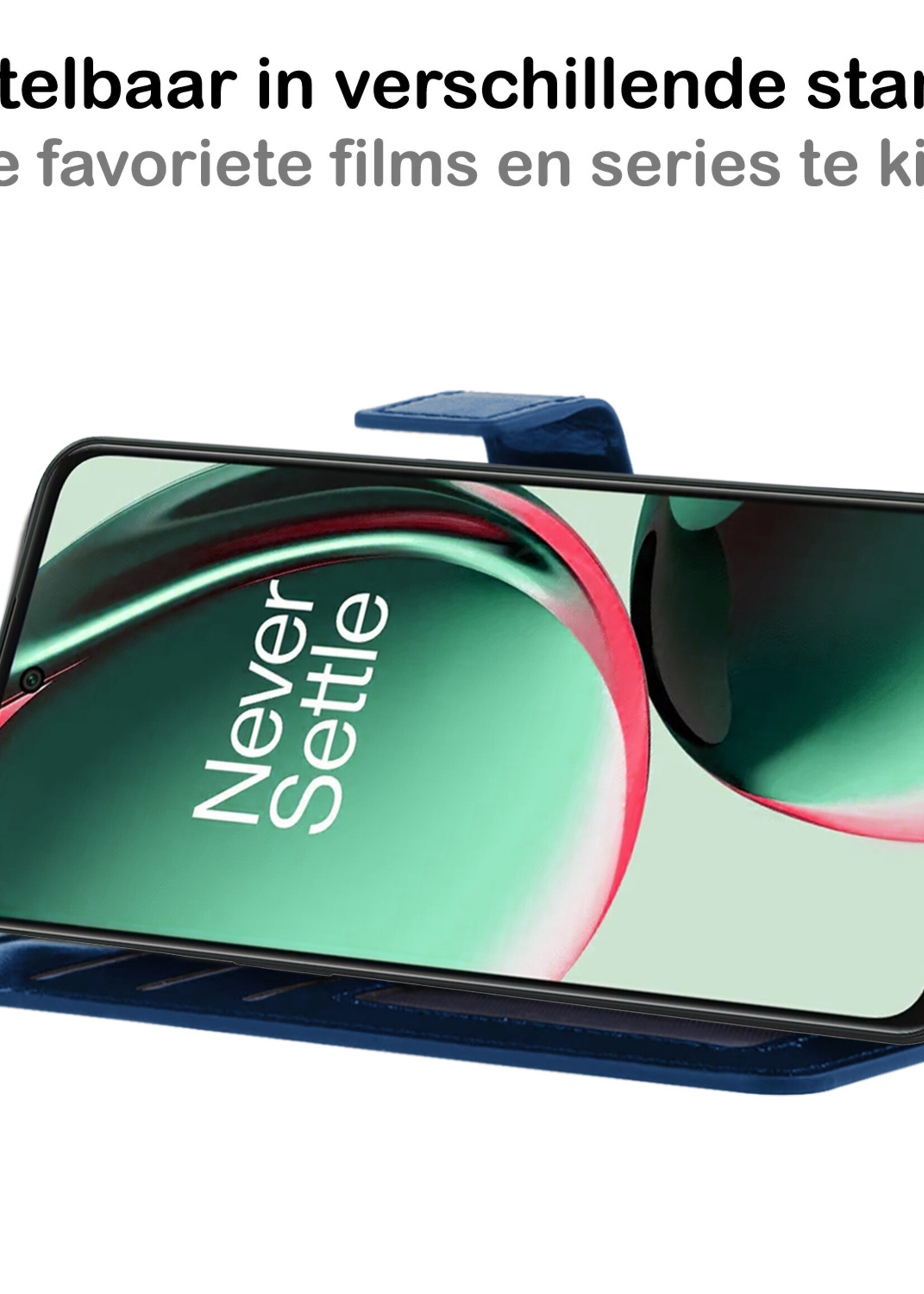 BTH Hoesje Geschikt voor OnePlus Nord CE 3 Lite Hoesje Book Case Hoes Portemonnee Cover Walletcase Met 2x Screenprotector - Hoes Geschikt voor OnePlus Nord CE 3 Lite Hoes Bookcase Hoesje - Donkerblauw
