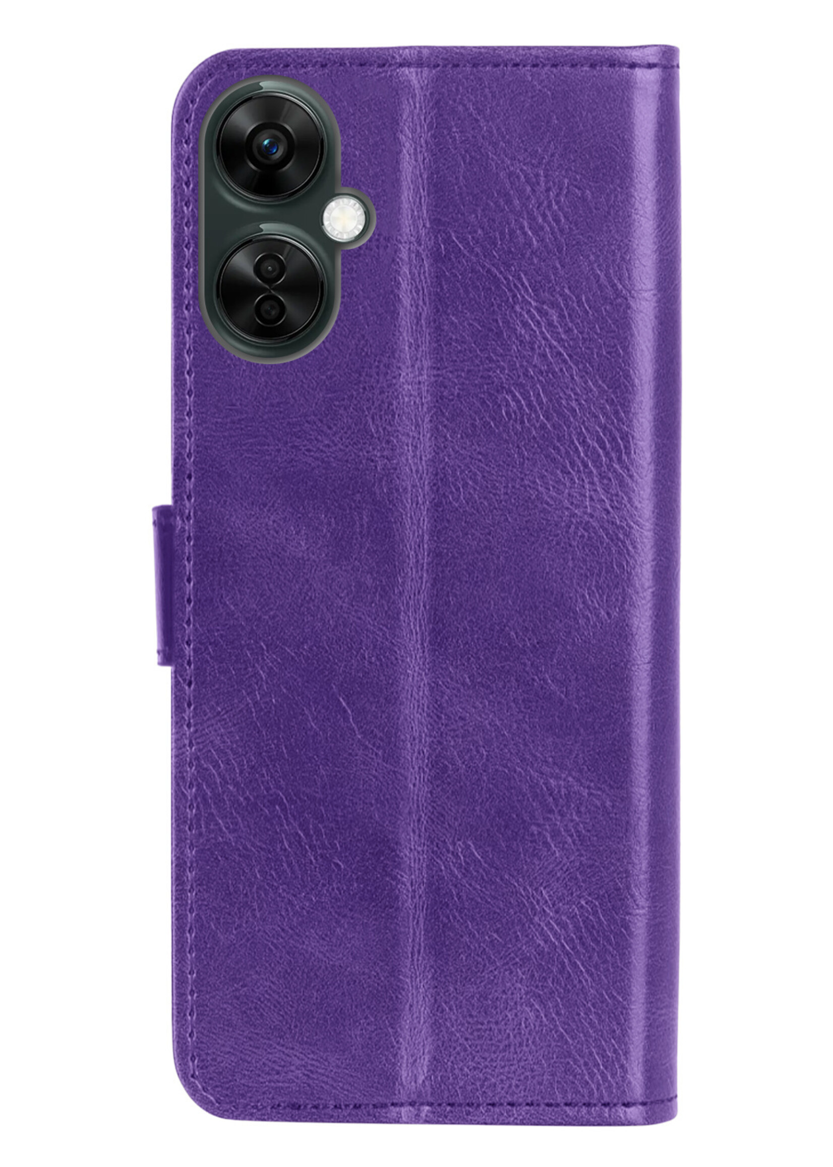 BTH Hoesje Geschikt voor OnePlus Nord CE 3 Lite Hoesje Book Case Hoes Portemonnee Cover Walletcase Met 2x Screenprotector - Hoes Geschikt voor OnePlus Nord CE 3 Lite Hoes Bookcase Hoesje - Paars