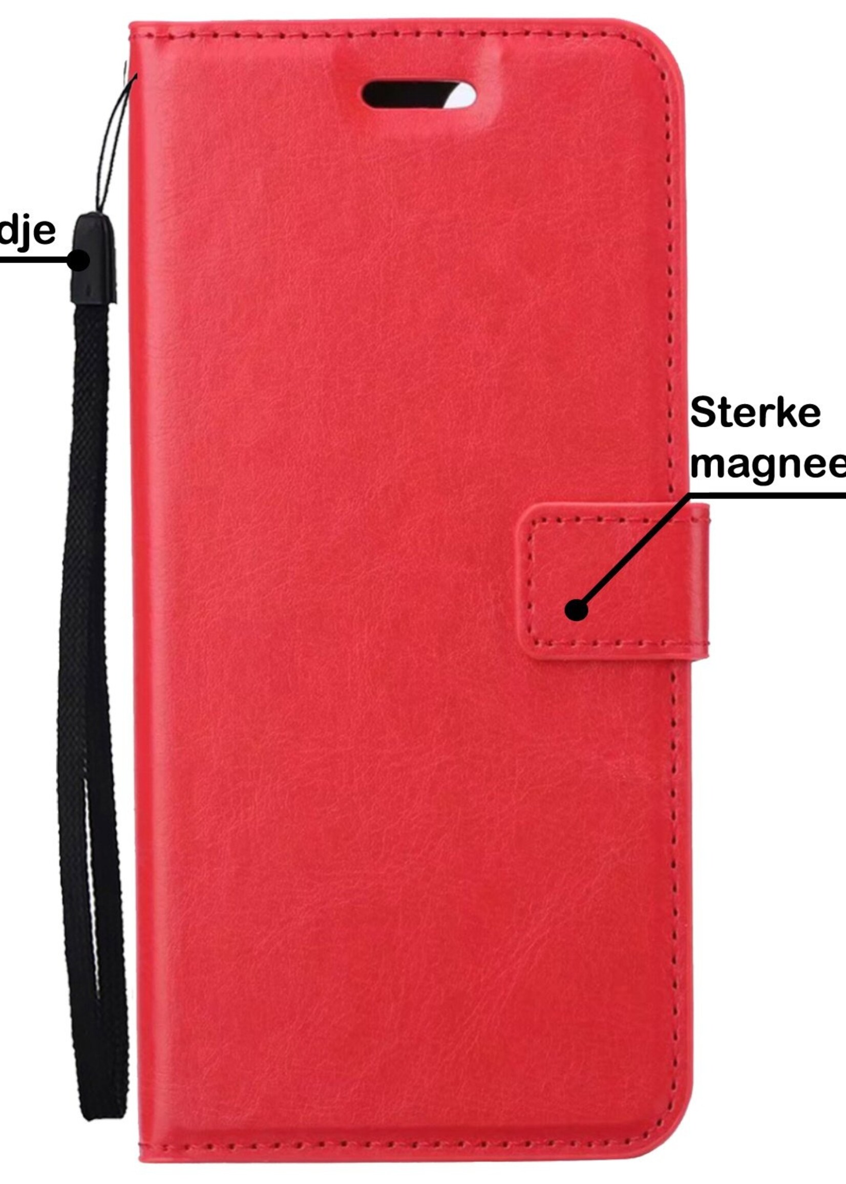 BTH Hoesje Geschikt voor OnePlus Nord CE 3 Lite Hoesje Book Case Hoes Portemonnee Cover Walletcase Met 2x Screenprotector - Hoes Geschikt voor OnePlus Nord CE 3 Lite Hoes Bookcase Hoesje - Rood