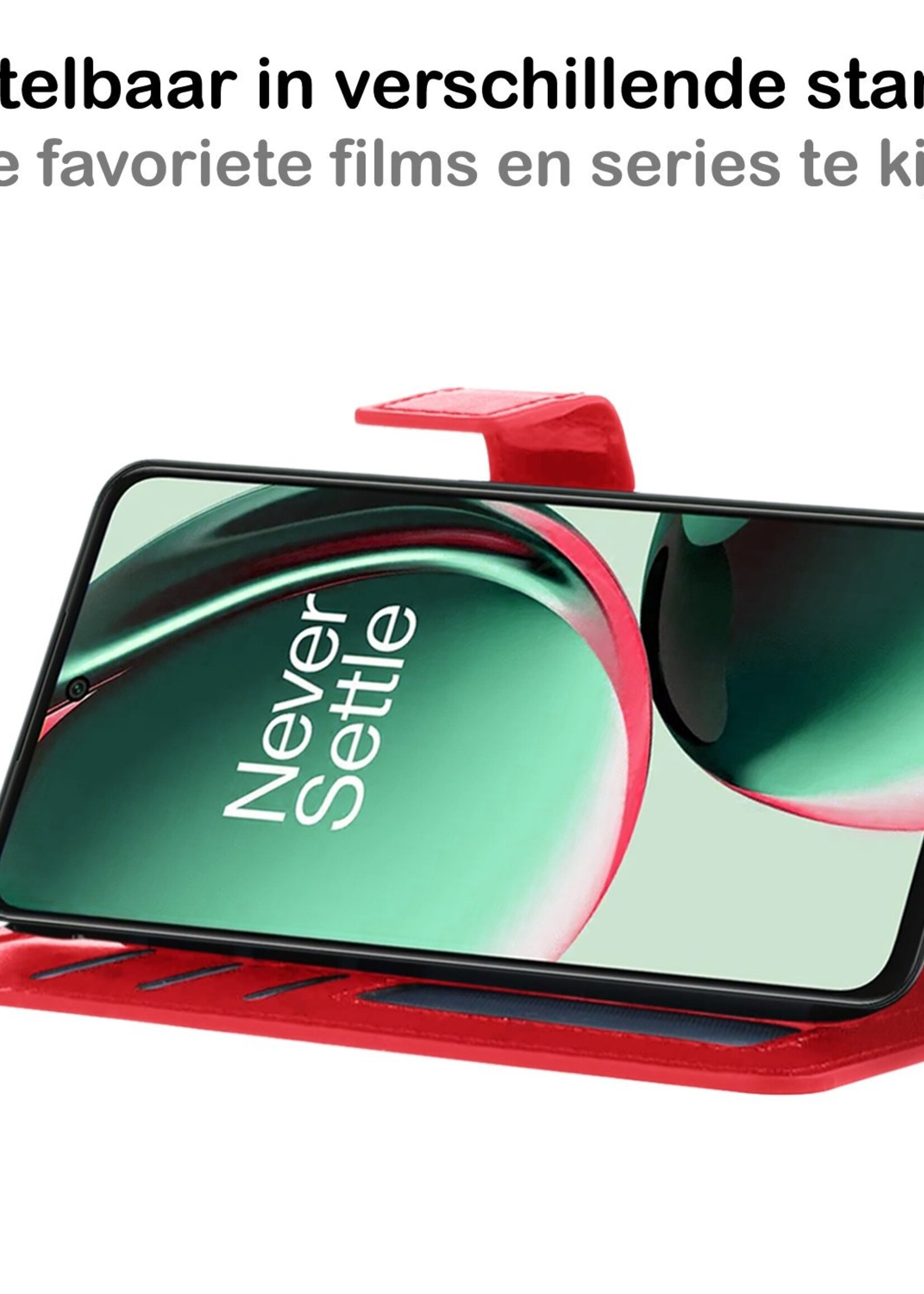 BTH Hoesje Geschikt voor OnePlus Nord CE 3 Lite Hoesje Book Case Hoes Portemonnee Cover Walletcase Met 2x Screenprotector - Hoes Geschikt voor OnePlus Nord CE 3 Lite Hoes Bookcase Hoesje - Rood