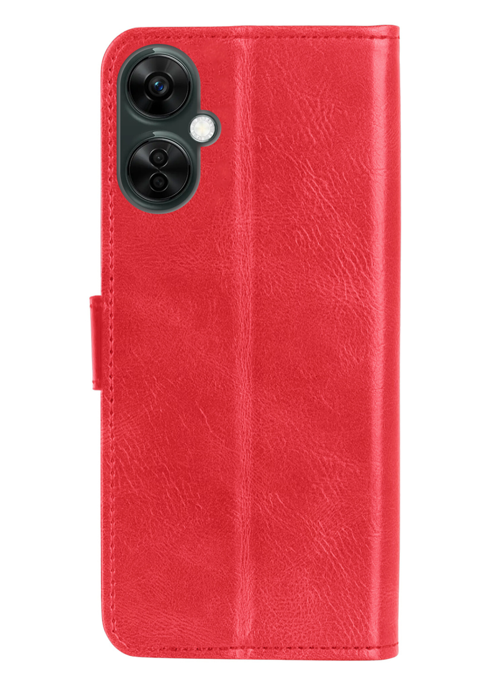 BTH Hoesje Geschikt voor OnePlus Nord CE 3 Lite Hoesje Book Case Hoes Portemonnee Cover Walletcase Met 2x Screenprotector - Hoes Geschikt voor OnePlus Nord CE 3 Lite Hoes Bookcase Hoesje - Rood