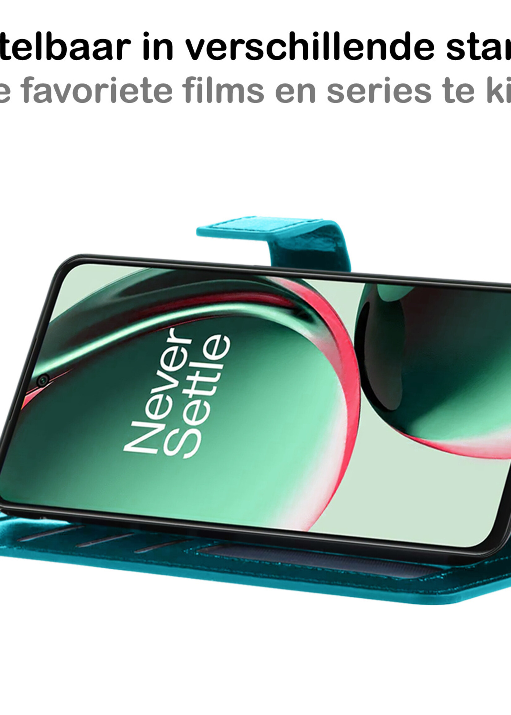 BTH Hoesje Geschikt voor OnePlus Nord CE 3 Lite Hoesje Book Case Hoes Portemonnee Cover Walletcase Met 2x Screenprotector - Hoes Geschikt voor OnePlus Nord CE 3 Lite Hoes Bookcase Hoesje - Turquoise