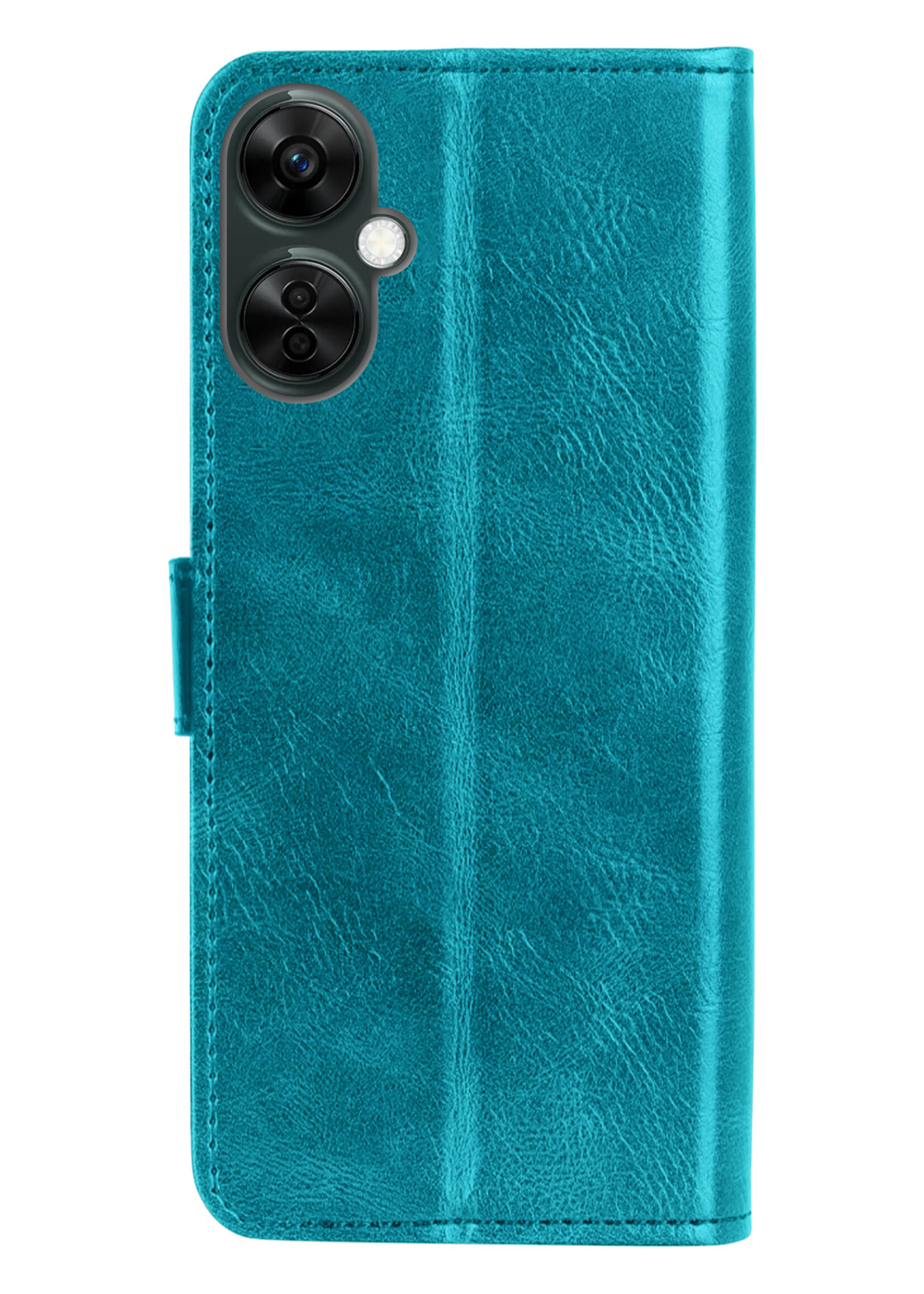 BTH Hoesje Geschikt voor OnePlus Nord CE 3 Lite Hoesje Book Case Hoes Portemonnee Cover Walletcase Met 2x Screenprotector - Hoes Geschikt voor OnePlus Nord CE 3 Lite Hoes Bookcase Hoesje - Turquoise