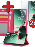 BTH BTH OnePlus Nord CE 3 Lite Hoesje Bookcase Donkerroze Met 2x Screenprotector