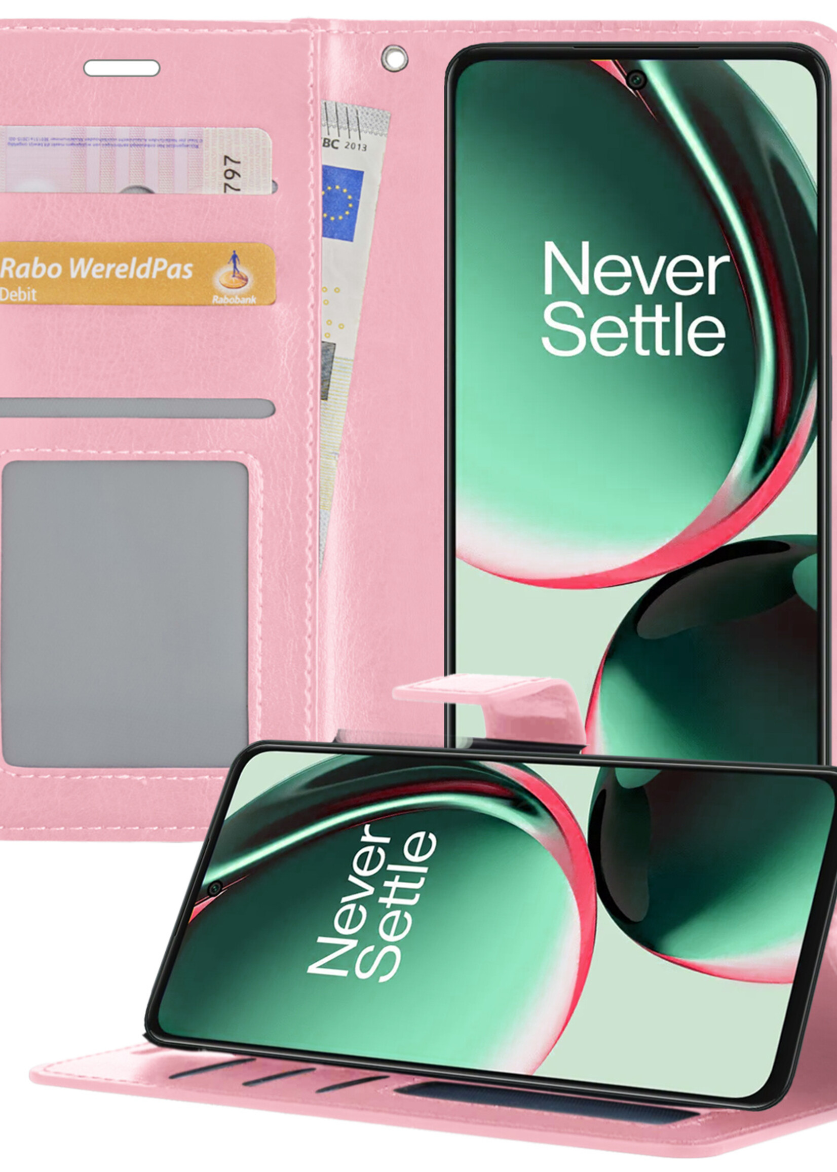 BTH Hoesje Geschikt voor OnePlus Nord CE 3 Lite Hoesje Book Case Hoes Portemonnee Cover Walletcase - Hoes Geschikt voor OnePlus Nord CE 3 Lite Hoes Bookcase Hoesje - Roze