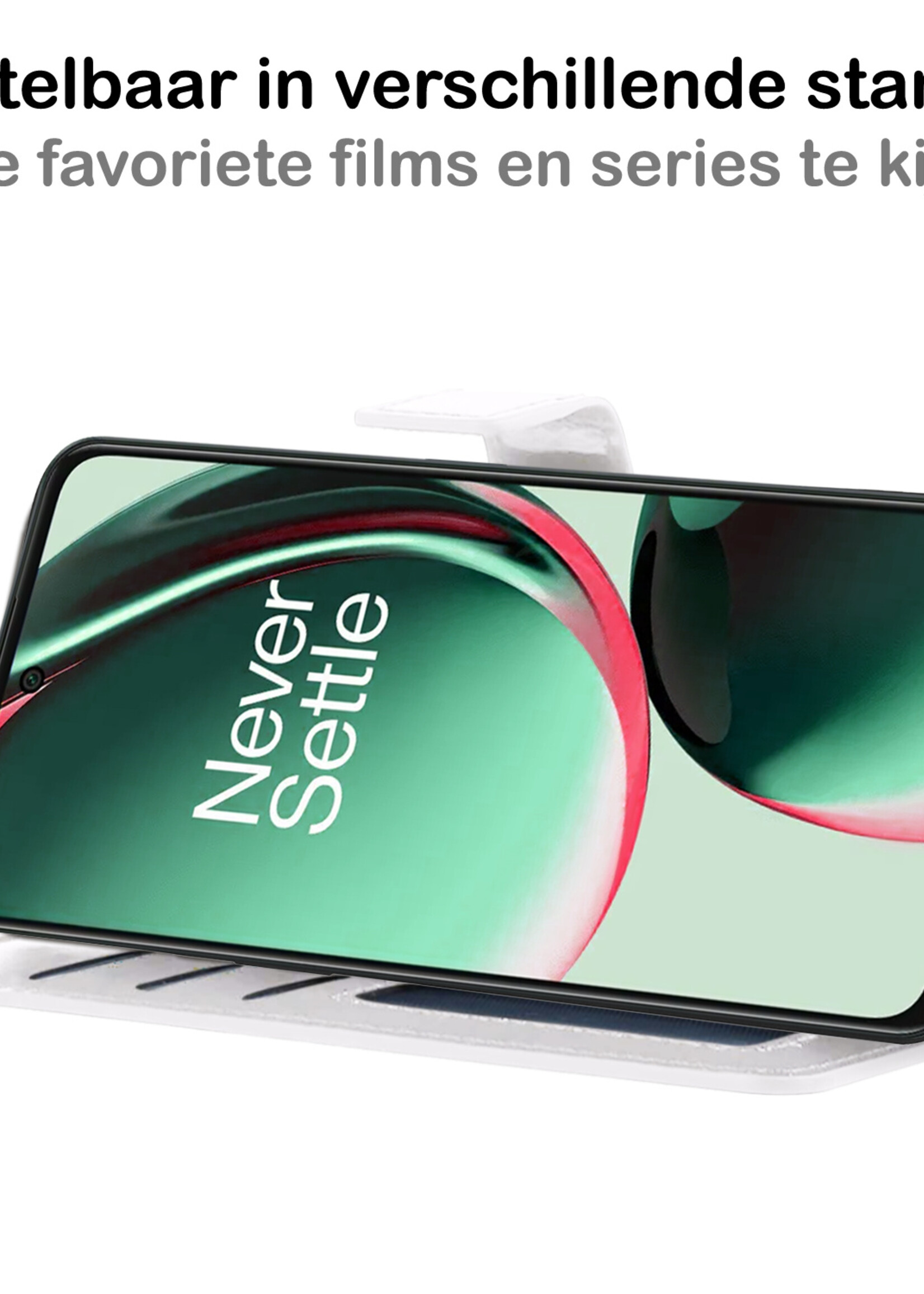 BTH Hoesje Geschikt voor OnePlus Nord CE 3 Lite Hoesje Book Case Hoes Portemonnee Cover Walletcase Met 2x Screenprotector - Hoes Geschikt voor OnePlus Nord CE 3 Lite Hoes Bookcase Hoesje - Wit