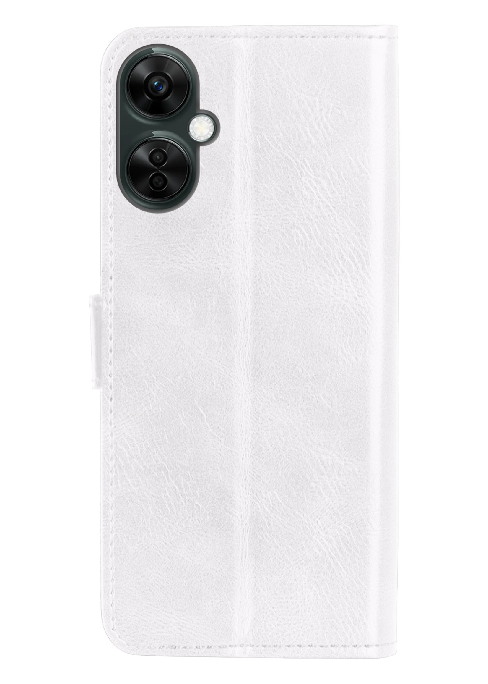 BTH Hoesje Geschikt voor OnePlus Nord CE 3 Lite Hoesje Book Case Hoes Portemonnee Cover Walletcase Met 2x Screenprotector - Hoes Geschikt voor OnePlus Nord CE 3 Lite Hoes Bookcase Hoesje - Wit
