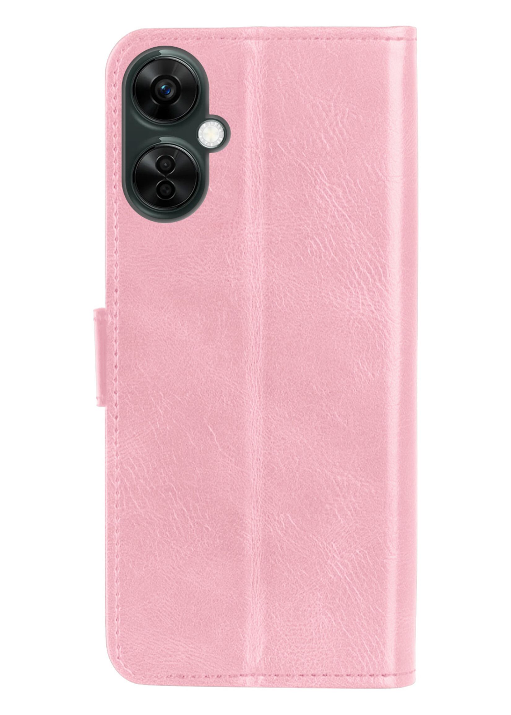 BTH Hoesje Geschikt voor OnePlus Nord CE 3 Lite Hoesje Book Case Hoes Portemonnee Cover Walletcase Met Screenprotector - Hoes Geschikt voor OnePlus Nord CE 3 Lite Hoes Bookcase Hoesje - Lichtroze
