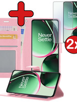 BTH BTH OnePlus Nord CE 3 Lite Hoesje Bookcase Lichtroze Met 2x Screenprotector