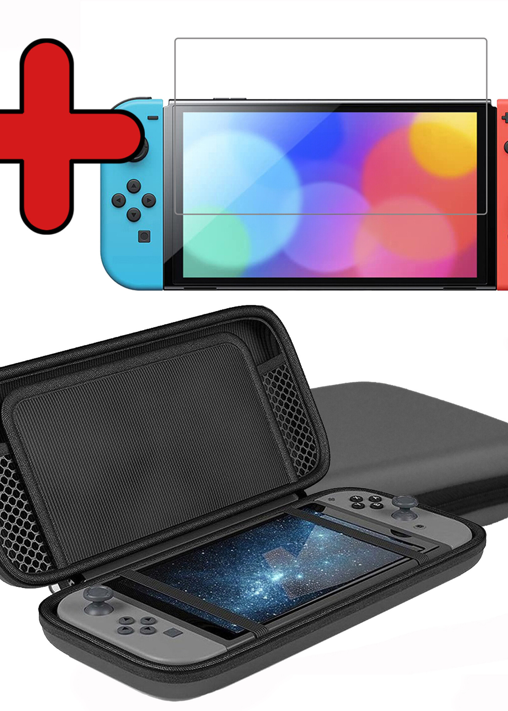 BTH Hoes Geschikt voor Nintendo Switch Case Hard Cover Bescherm Hoesje Koord Met Screenprotector - Case Geschikt voor Nintendo Switch Hoes - Grijs