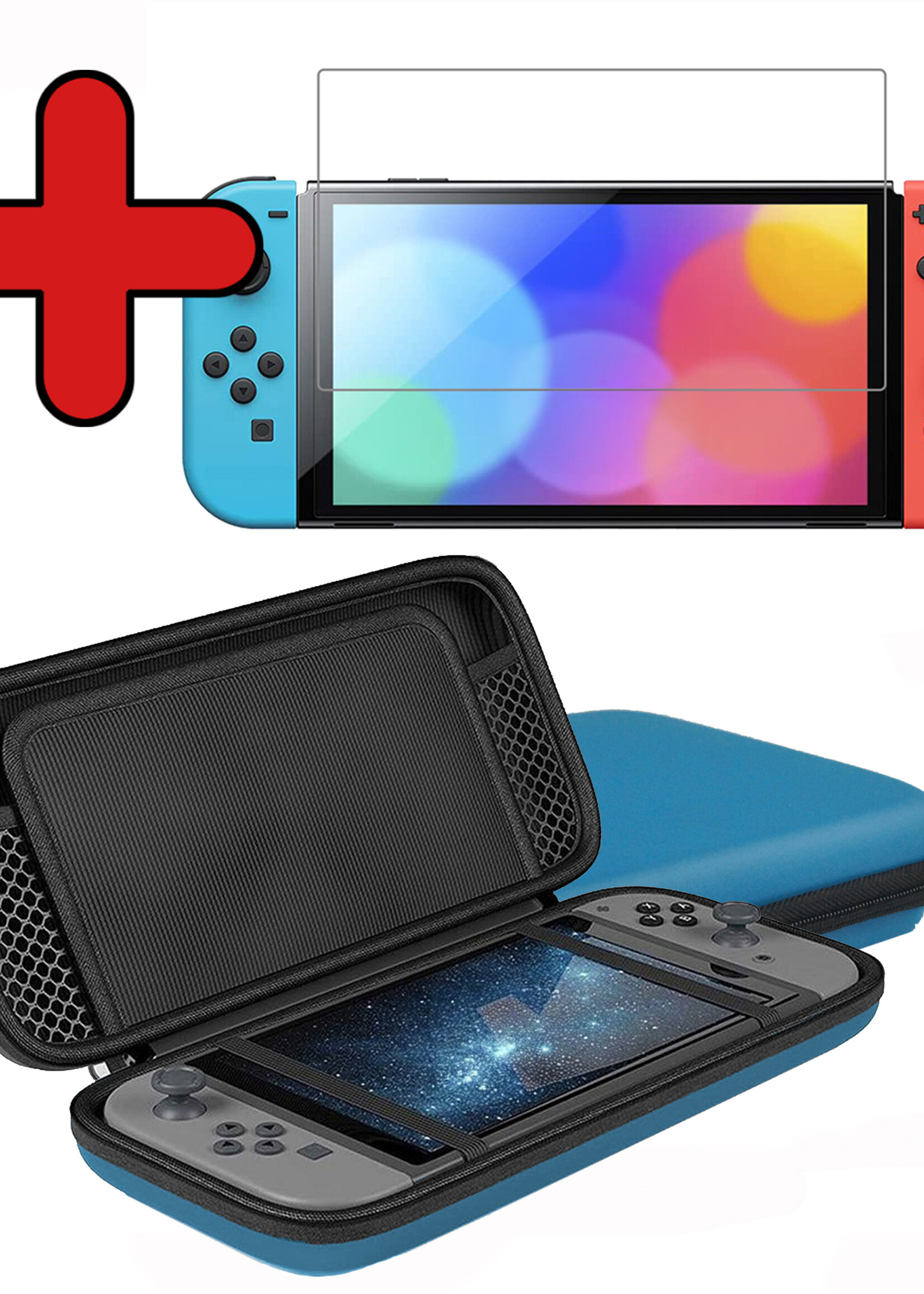 BTH Hoes Geschikt voor Nintendo Switch OLED Case Hard Cover Bescherm Hoesje Koord Met Screenprotector - Case Geschikt voor Nintendo Switch OLED Hoes - Blauw