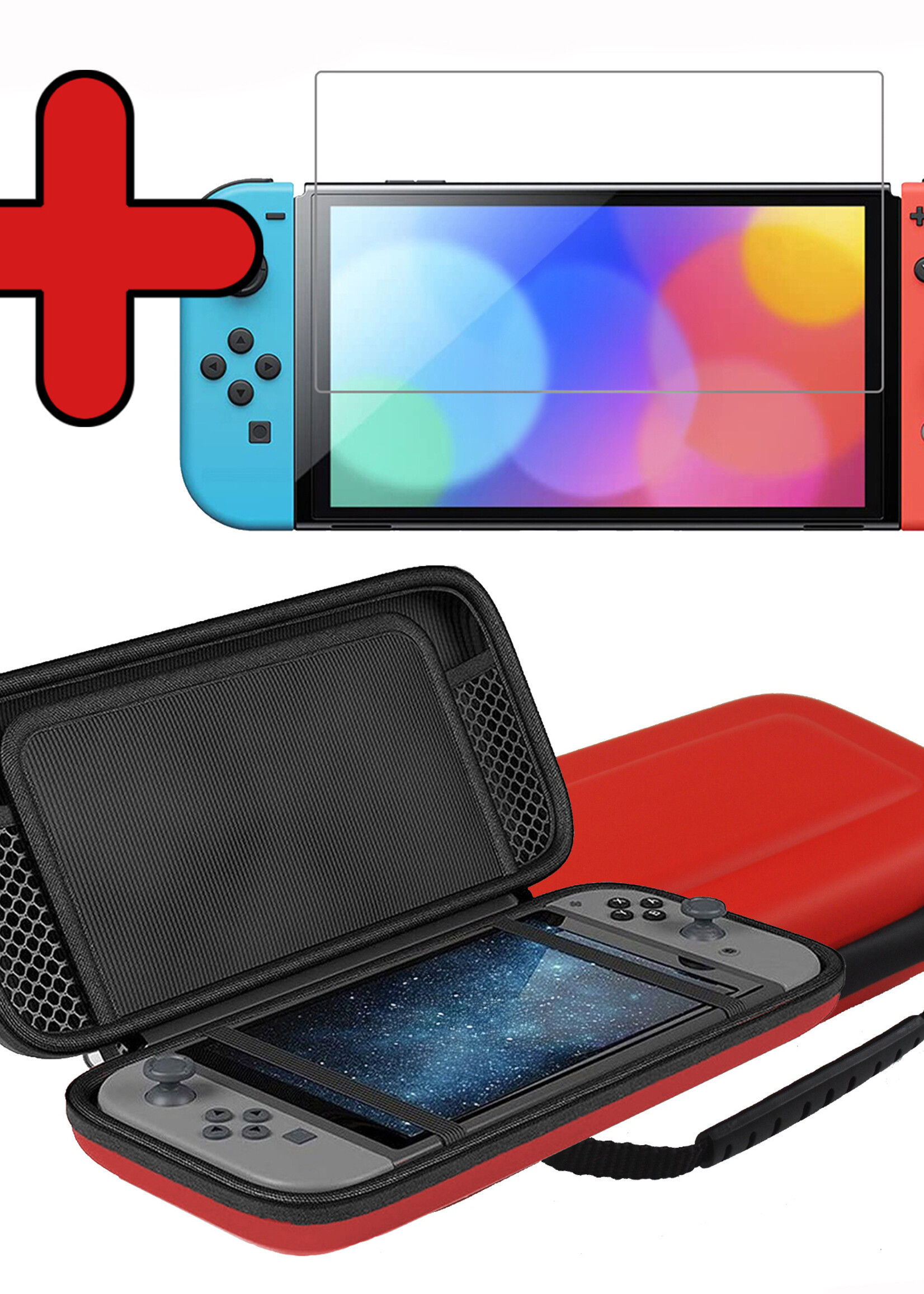 BTH Hoes Geschikt voor Nintendo Switch Case Hard Cover Bescherm Hoesje Met Screenprotector - Case Geschikt voor Nintendo Switch Hoes - Rood