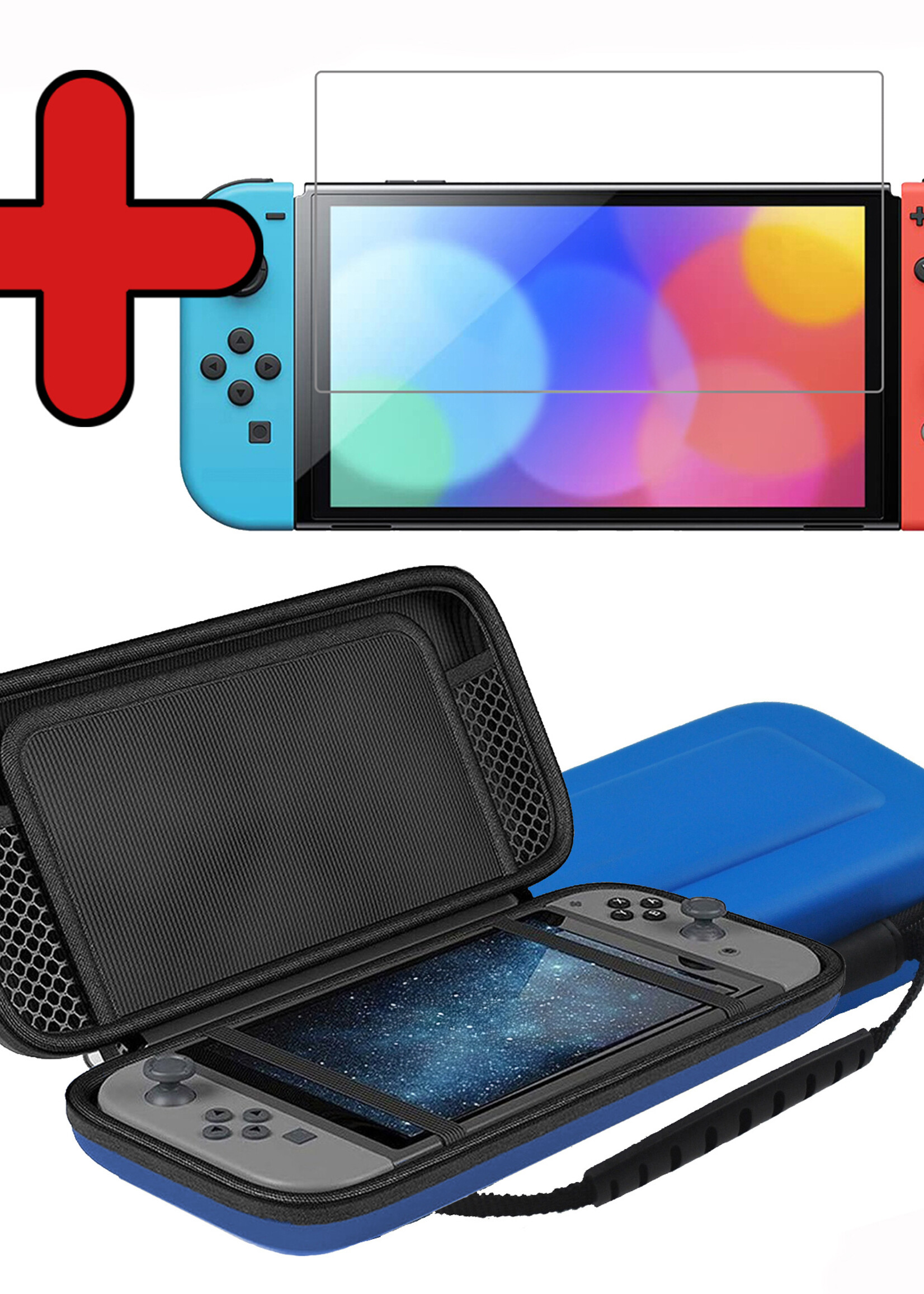 BTH Hoes Geschikt voor Nintendo Switch OLED Case Hard Cover Bescherm Hoesje Met Screenprotector - Case Geschikt voor Nintendo Switch OLED Hoes - Blauw
