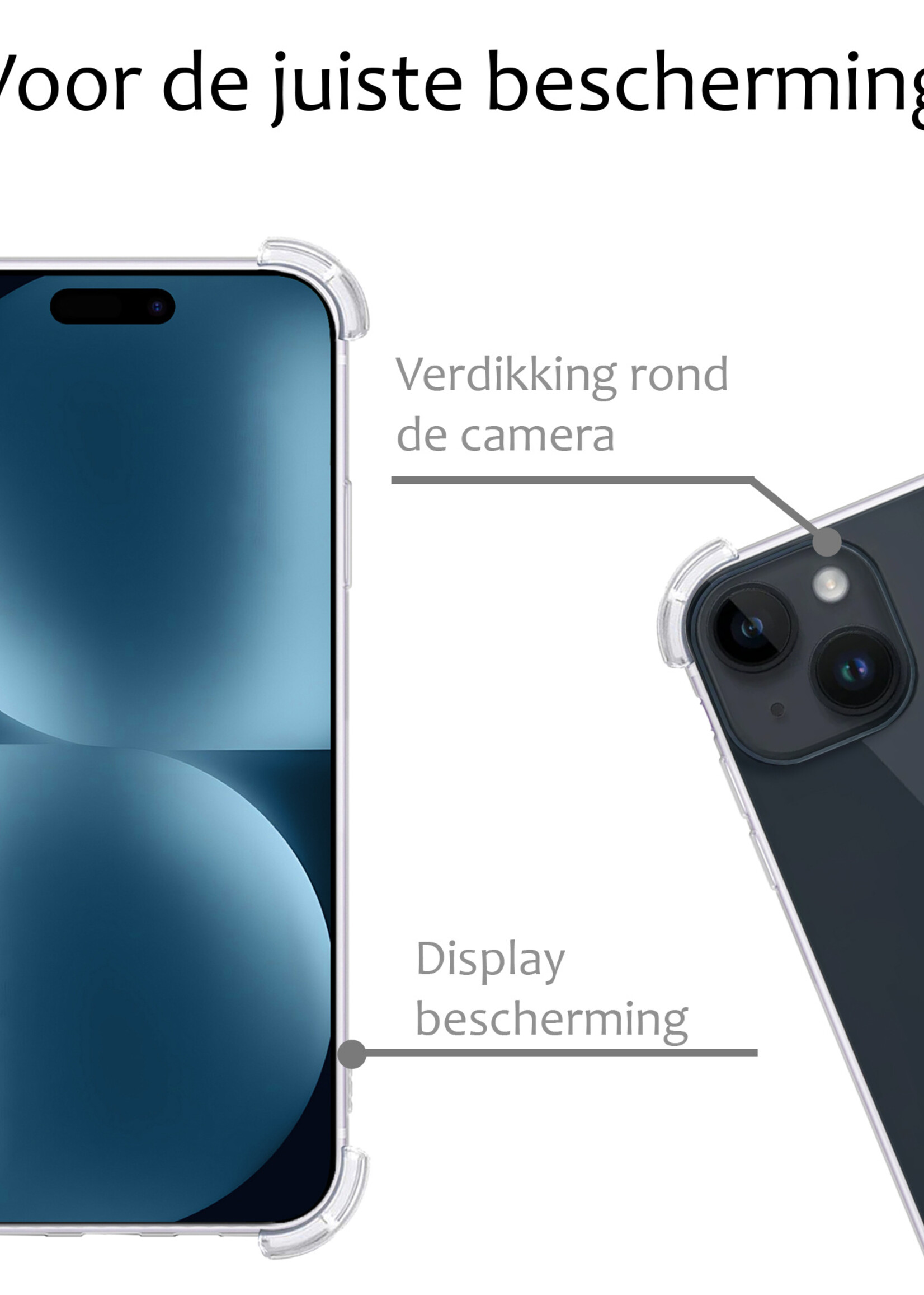 BTH Hoesje Geschikt voor iPhone 15 Hoesje Siliconen Shock Proof Case Hoes - Hoes Geschikt voor iPhone 15 Hoes Cover Case Shockproof - Transparant