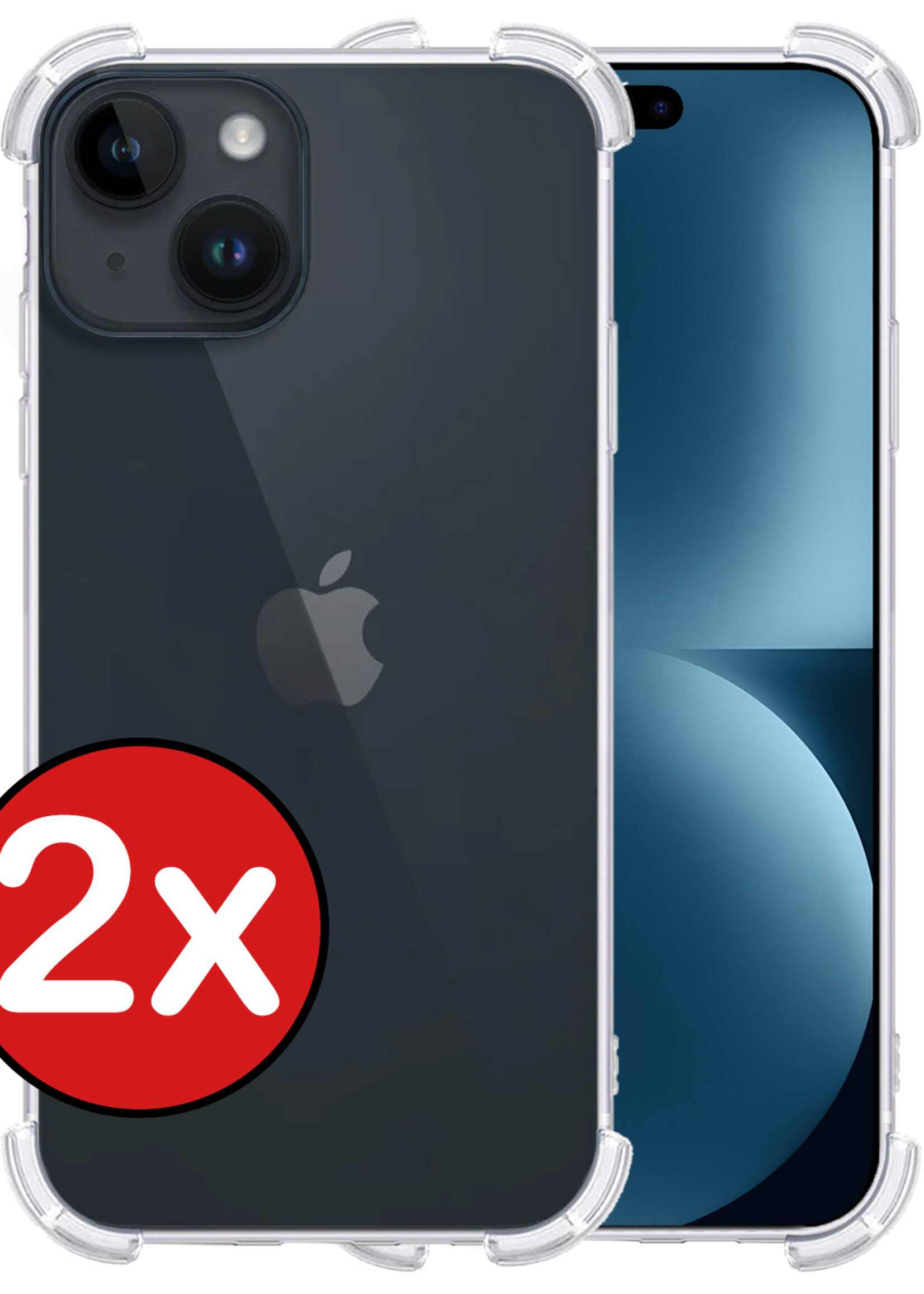BTH Hoesje Geschikt voor iPhone 15 Hoesje Siliconen Shock Proof Case Hoes - Hoes Geschikt voor iPhone 15 Hoes Cover Case Shockproof - Transparant - 2 PACK
