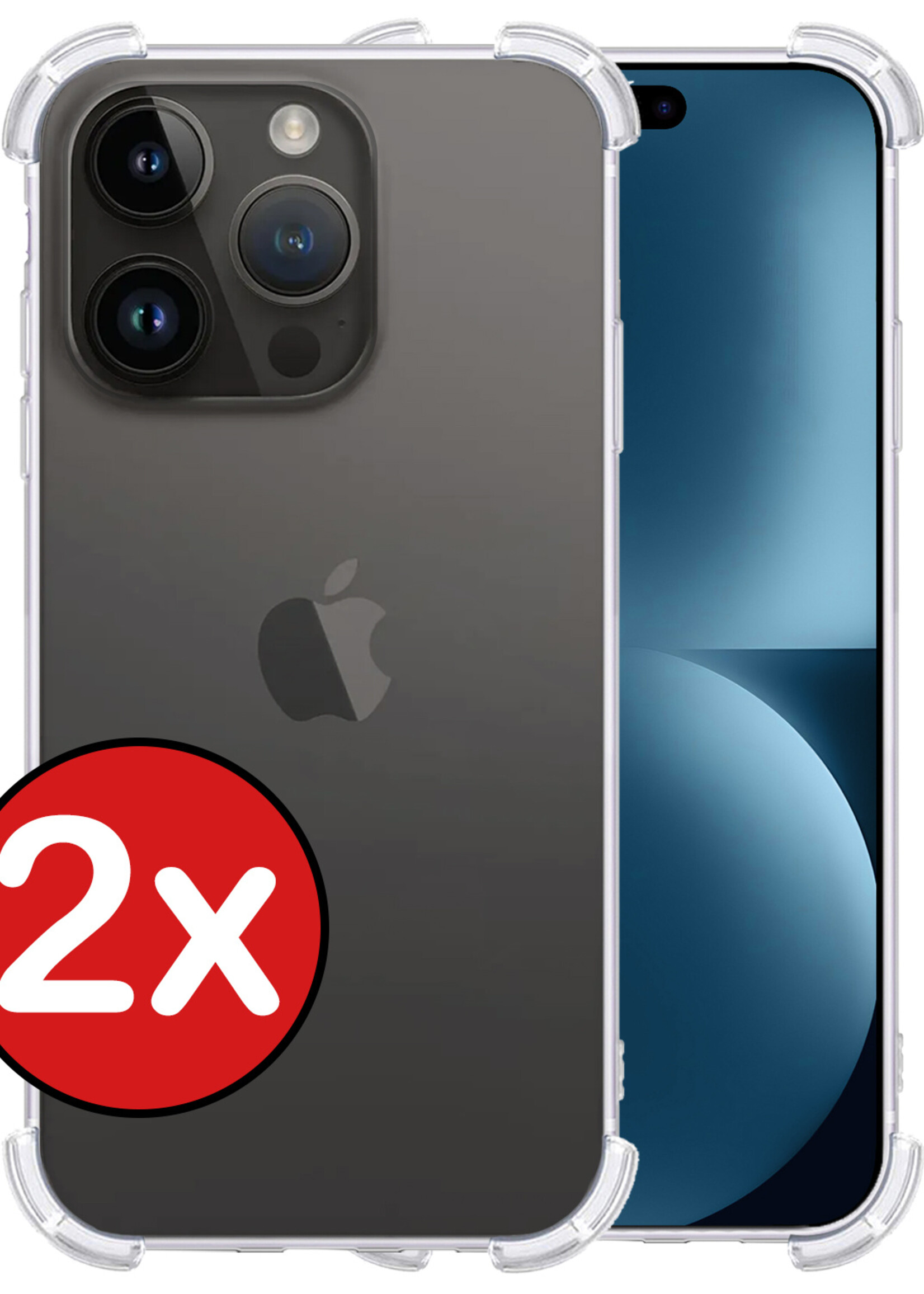 BTH Hoesje Geschikt voor iPhone 15 Pro Hoesje Siliconen Shock Proof Case Hoes - Hoes Geschikt voor iPhone 15 Pro Hoes Cover Case Shockproof - Transparant - 2 PACK