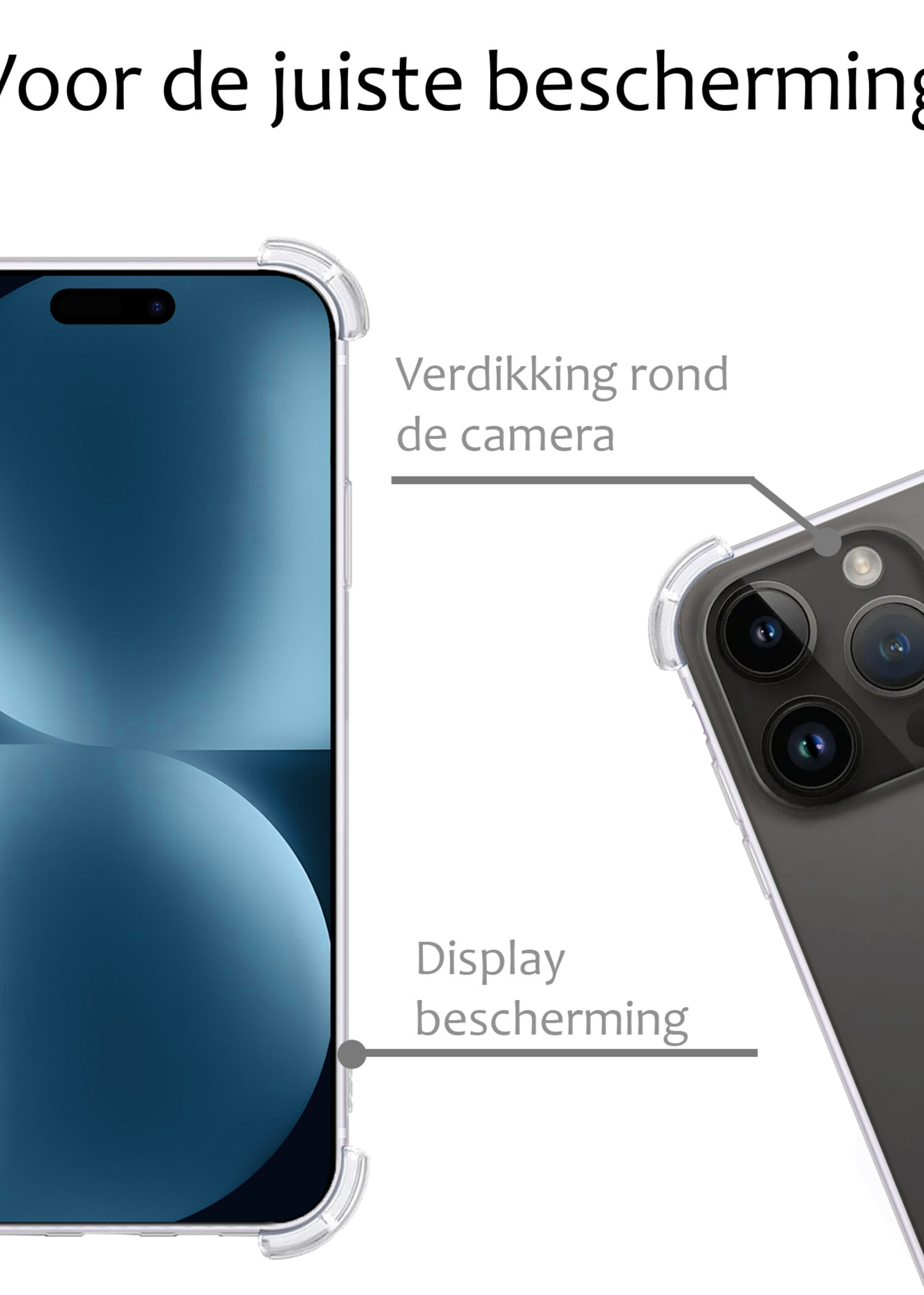 BTH Hoesje Geschikt voor iPhone 15 Pro Hoesje Siliconen Shock Proof Case Hoes - Hoes Geschikt voor iPhone 15 Pro Hoes Cover Case Shockproof - Transparant - 2 PACK