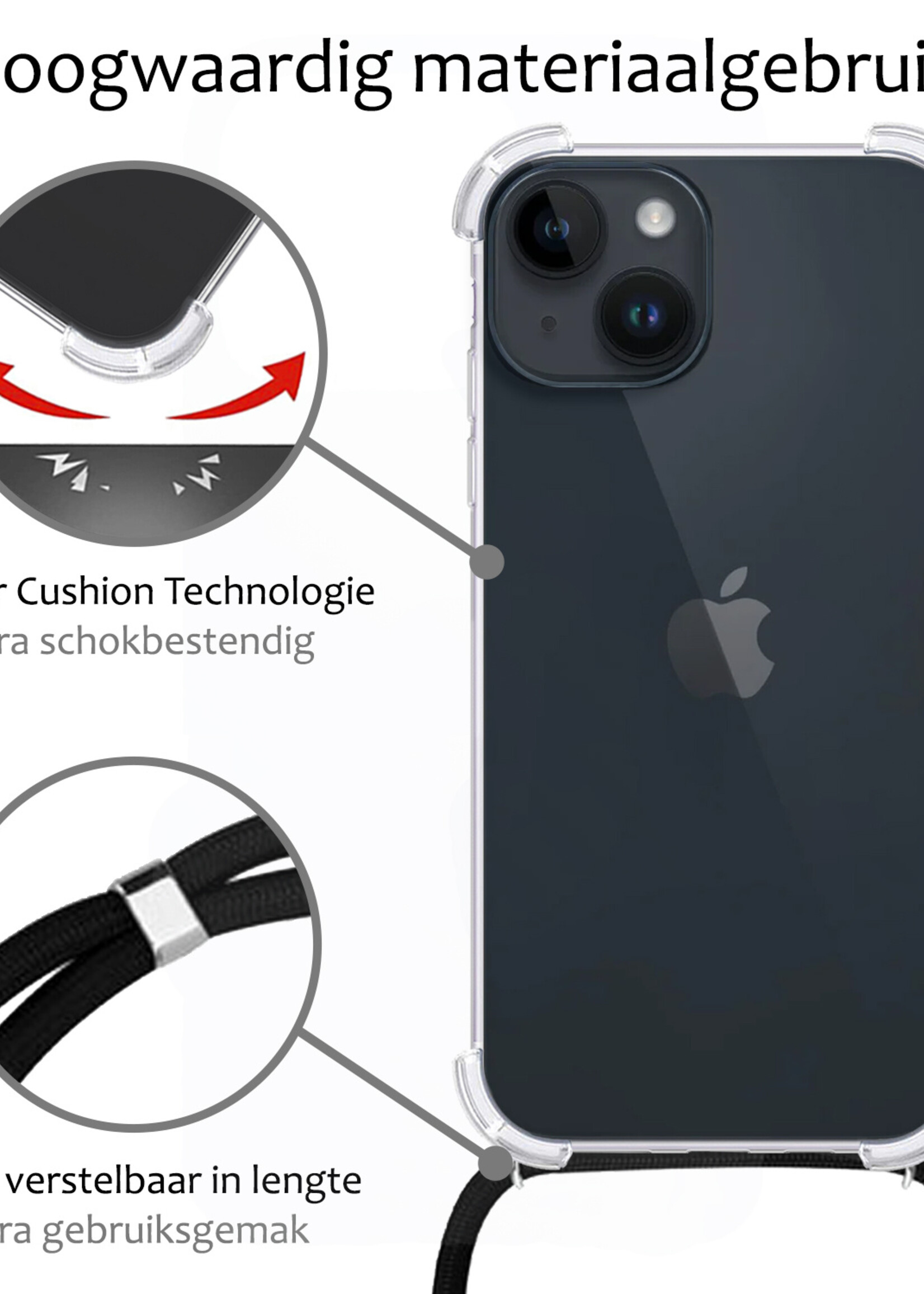 BTH Hoesje Geschikt voor iPhone 15 Plus Hoesje Siliconen Shock Proof Hoesje Met Koord Case Met Telefoonkoord - Hoes Geschikt voor iPhone 15 Plus Hoesje Cover Shockproof Met Koord - Transparant