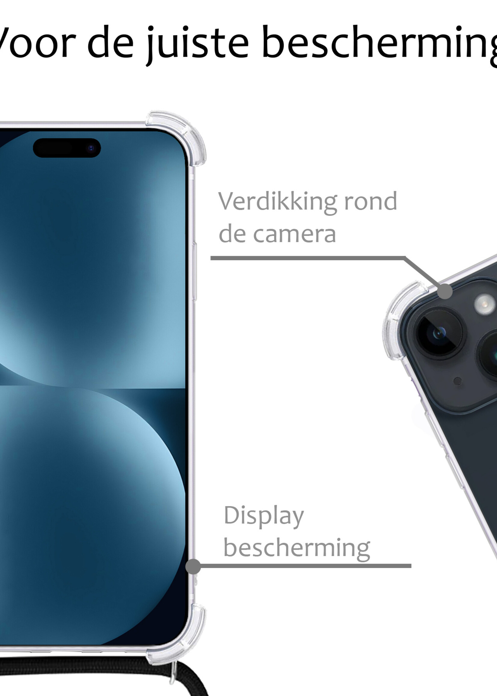 BTH Hoesje Geschikt voor iPhone 15 Plus Hoesje Siliconen Shock Proof Hoesje Met Koord Case Met Telefoonkoord - Hoes Geschikt voor iPhone 15 Plus Hoesje Cover Shockproof Met Koord - Transparant