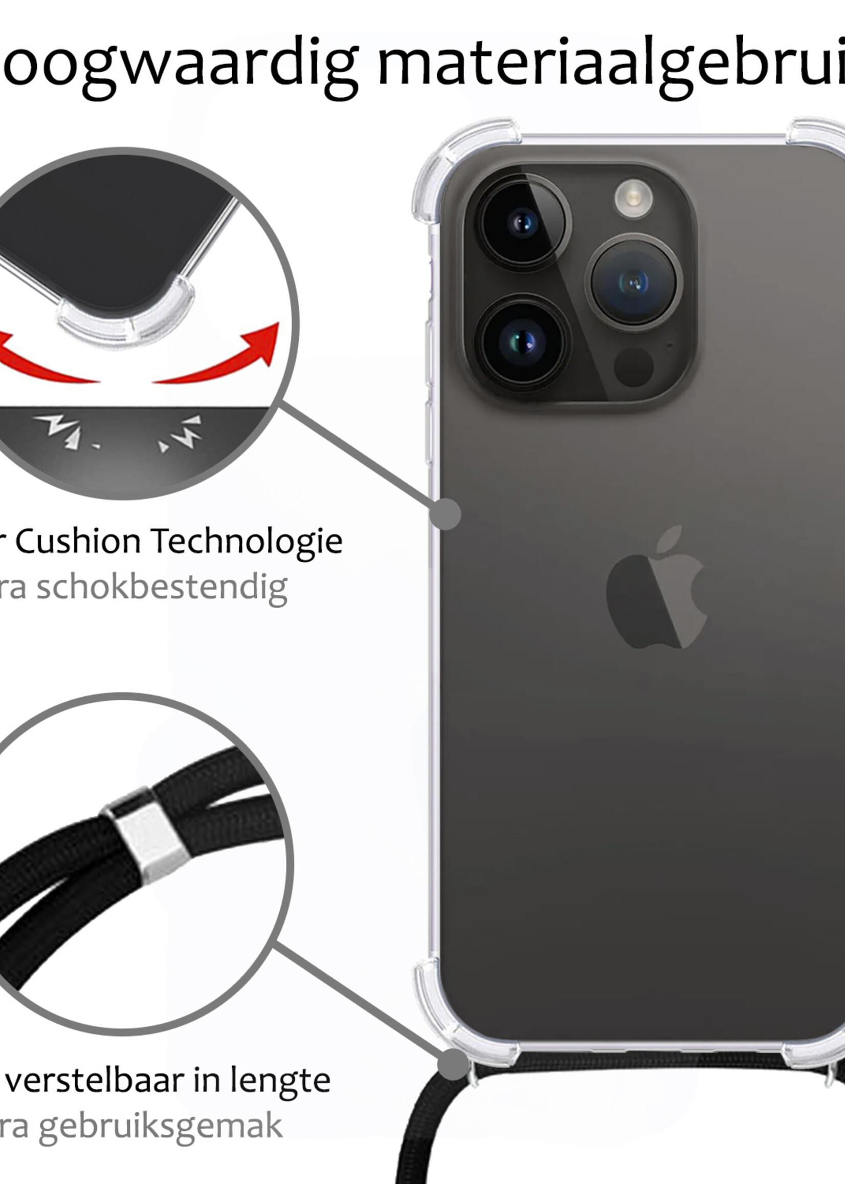 BTH Hoesje Geschikt voor iPhone 15 Pro Max Hoesje Siliconen Shock Proof Hoesje Met Koord Case Met Telefoonkoord - Hoes Geschikt voor iPhone 15 Pro Max Hoesje Cover Shockproof Met Koord - Transparant