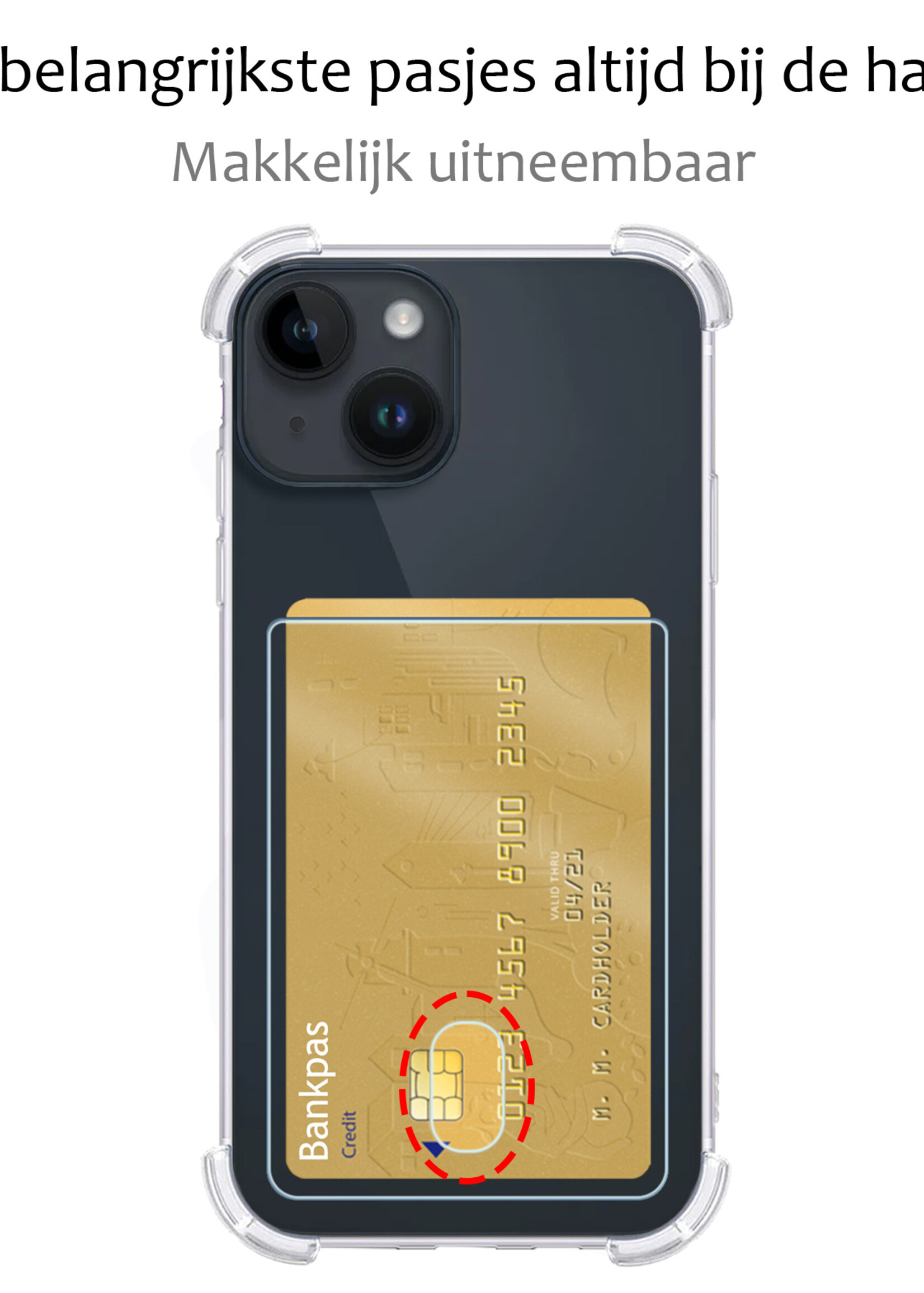 BTH Hoesje Geschikt voor iPhone 15 Plus Hoesje Met Pasjeshouder Siliconen Case Met Kaarthouder - Hoes Geschikt voor iPhone 15 Plus Hoesje Shock Proof Case - Transparant - 2 PACK