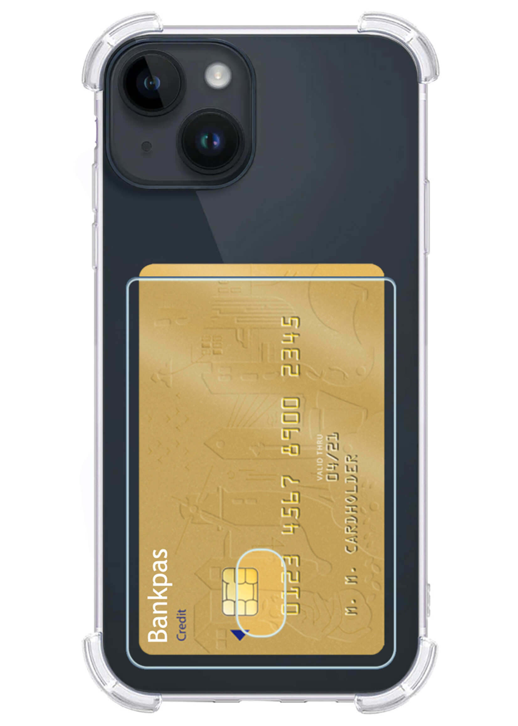 BTH Hoesje Geschikt voor iPhone 15 Plus Hoesje Met Pasjeshouder Siliconen Case Met Kaarthouder - Hoes Geschikt voor iPhone 15 Plus Hoesje Shock Proof Case - Transparant - 2 PACK