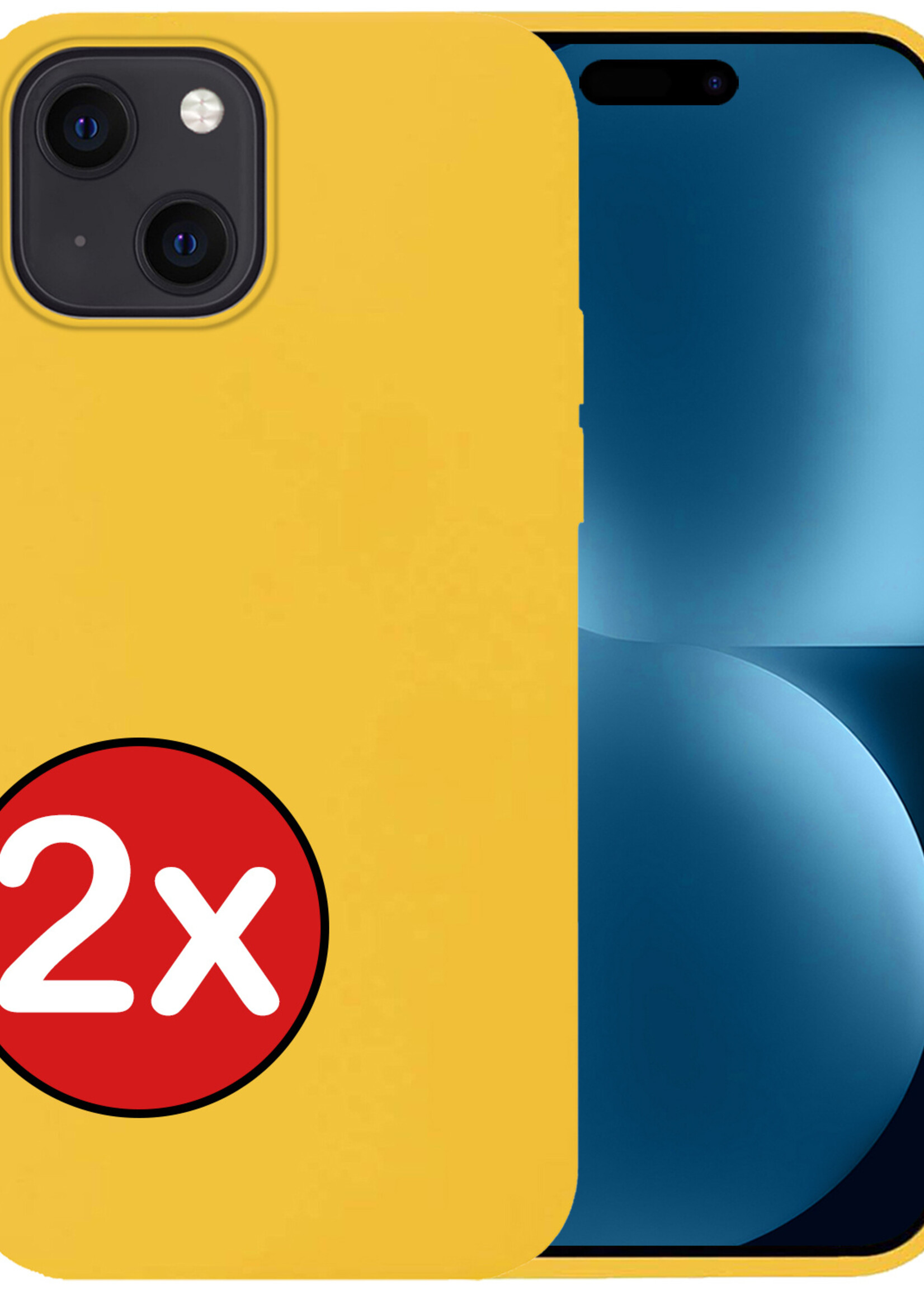BTH Hoesje Geschikt voor iPhone 15 Hoesje Siliconen Case Hoes - Hoes Geschikt voor iPhone 15 Hoes Cover Case - Geel - 2 PACK