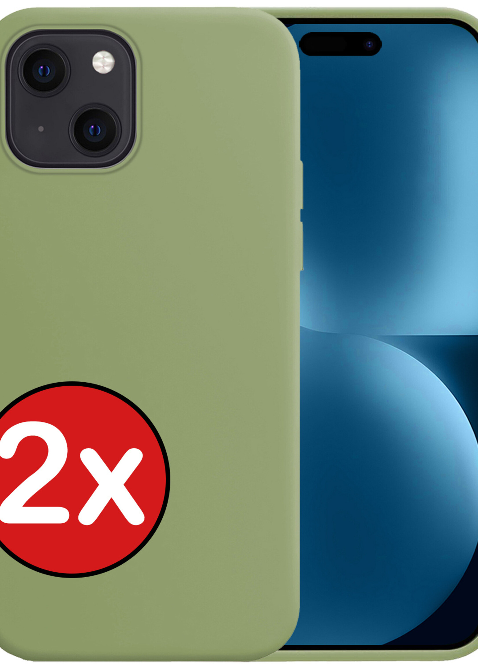 BTH Hoesje Geschikt voor iPhone 15 Hoesje Siliconen Case Hoes - Hoes Geschikt voor iPhone 15 Hoes Cover Case - Groen - 2 PACK
